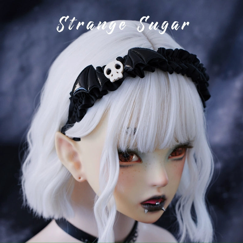 Strange Sugar - Gothic Hair Accessories Set Skulls Sharks Lolita Clips Headbands No.12 Wing Ruffled Headband