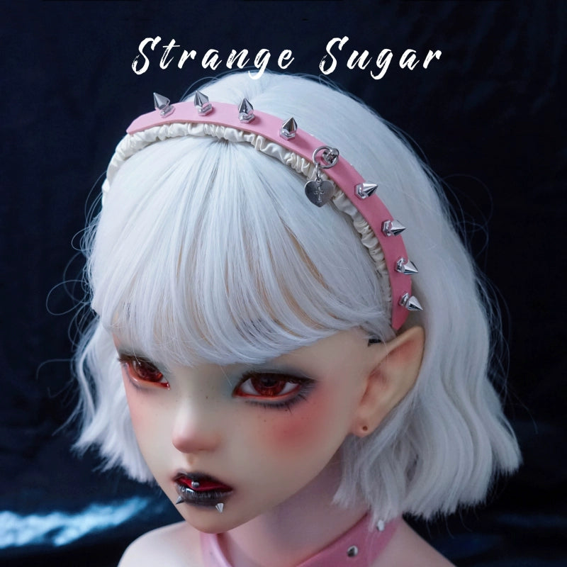 Strange Sugar - Sweet Lolita KC White Pink Ruffled Hairband Accessories Small Ruffle Rivet