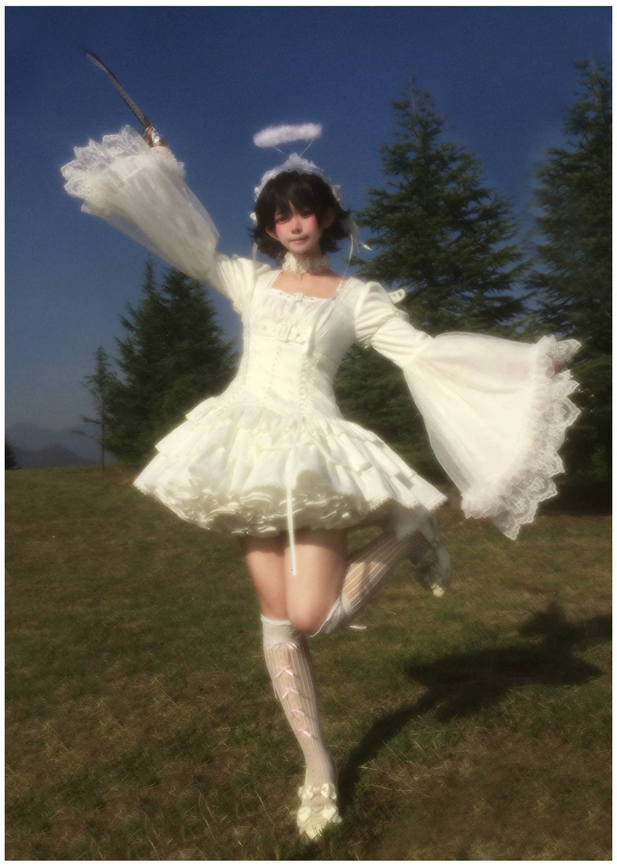 White Night Feather - Gothic Lolita OP Dress & Leg Warmers Set, Angel Cross Theme 46055:873978