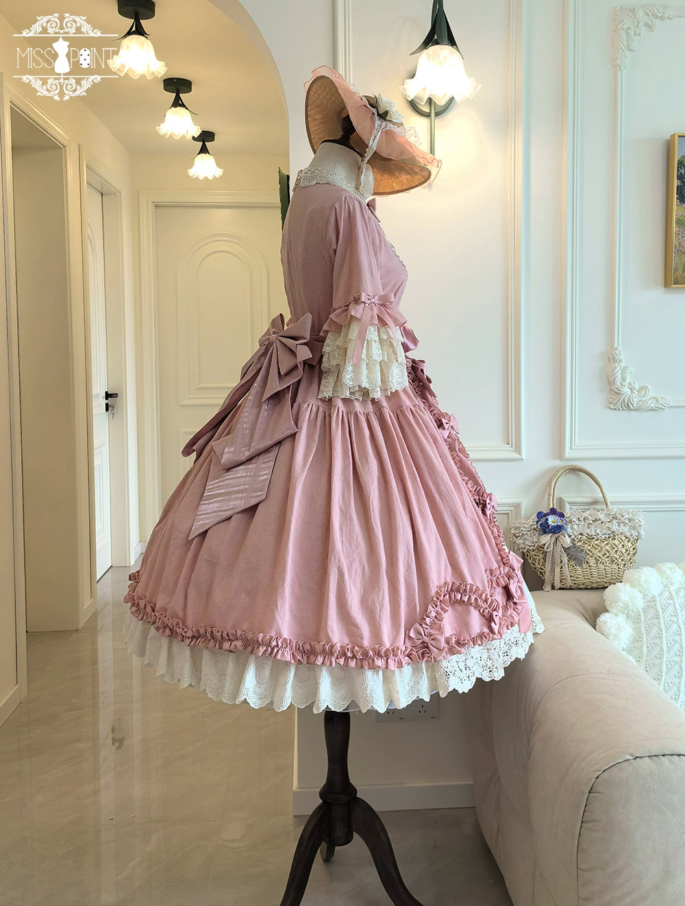 Miss Point~Lilyka Garden~Classic Lolita OP Dress Set Elegant Floral Wall Princess Sleeve 38832:606388