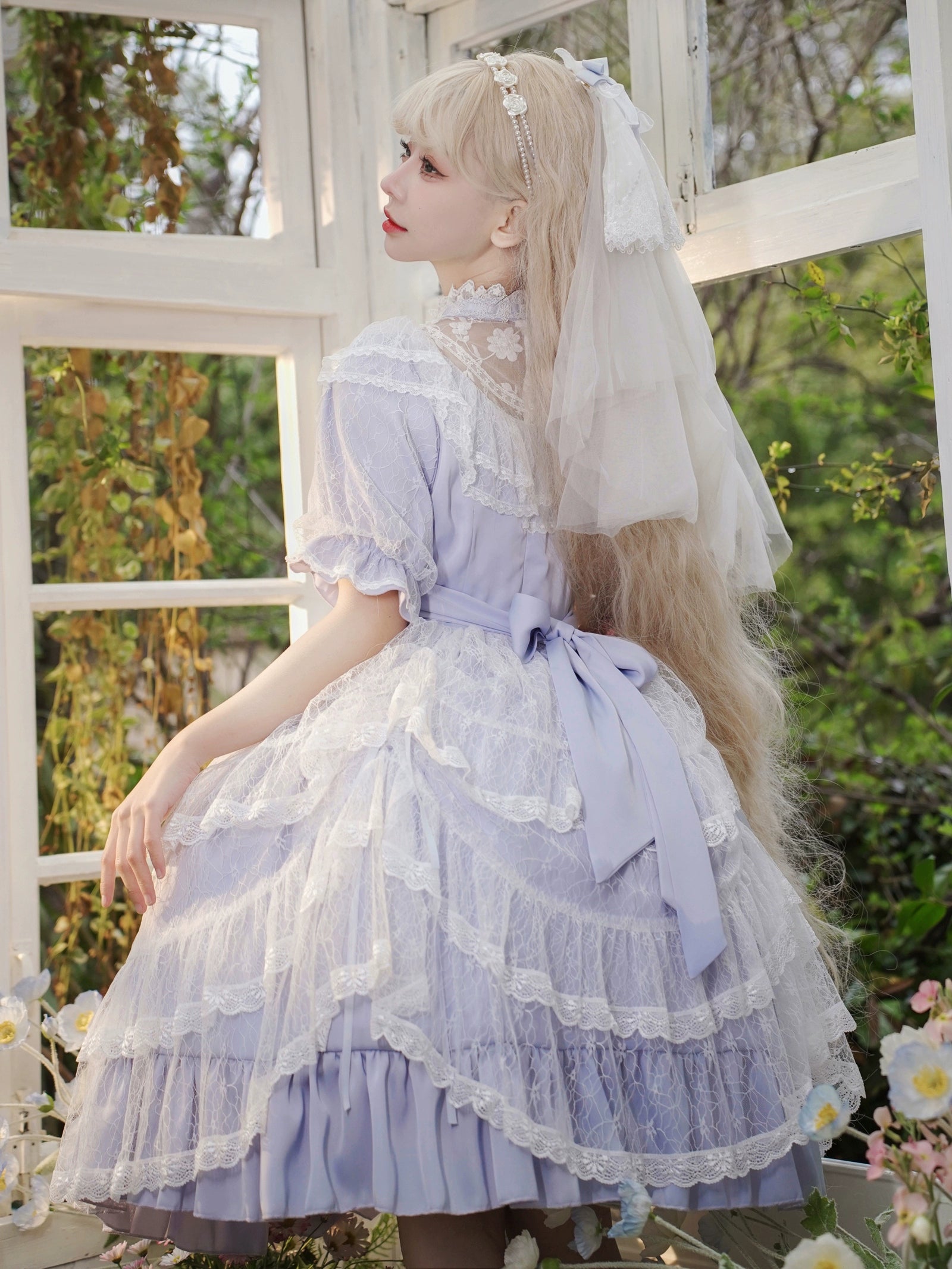 Eieyomi - Iris Love - Classic Lolita OP Princess Lolita Puff Dress and Veil
