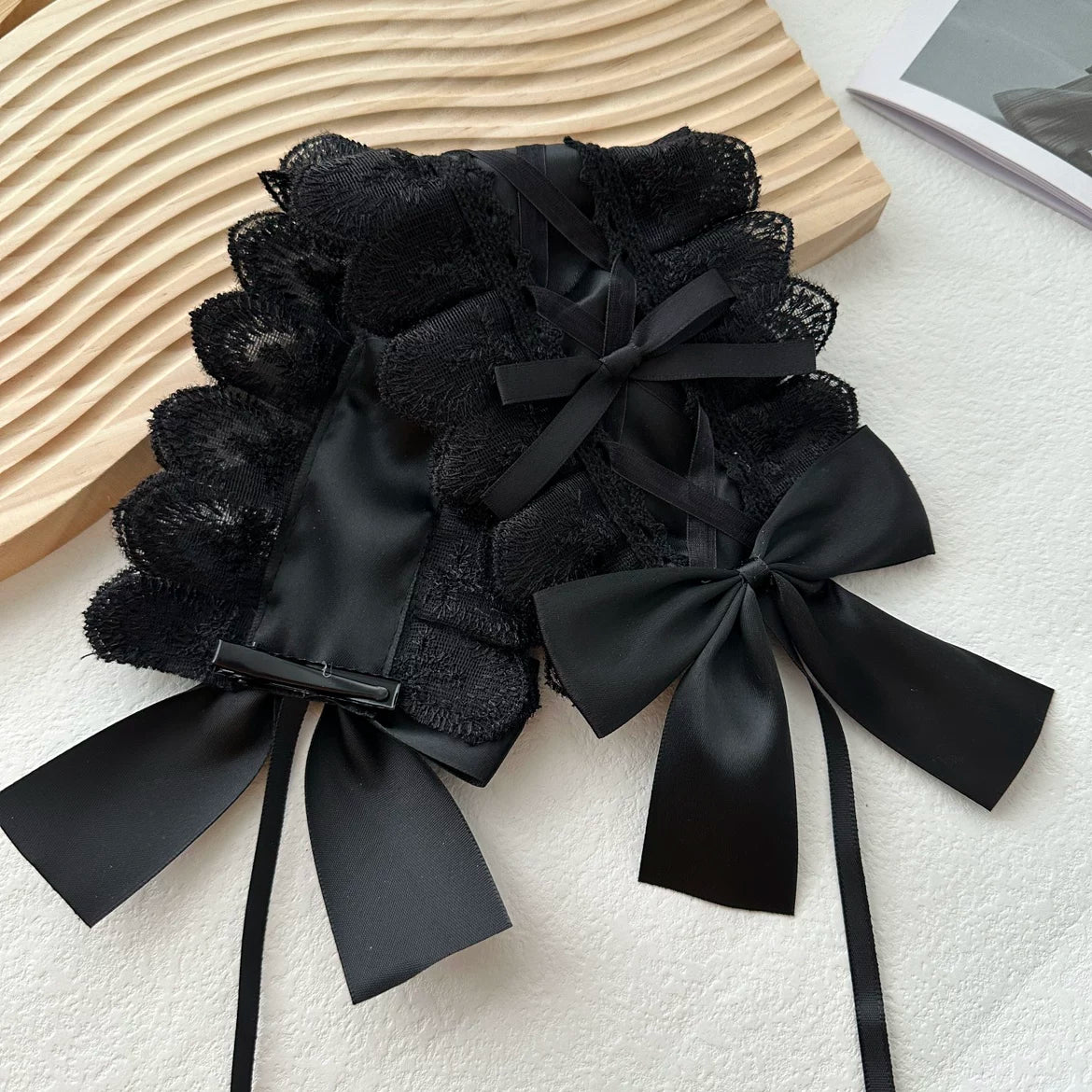 Sweet Lolita Lace Headbands, Ribbon & Bow Black lace with black bow headband