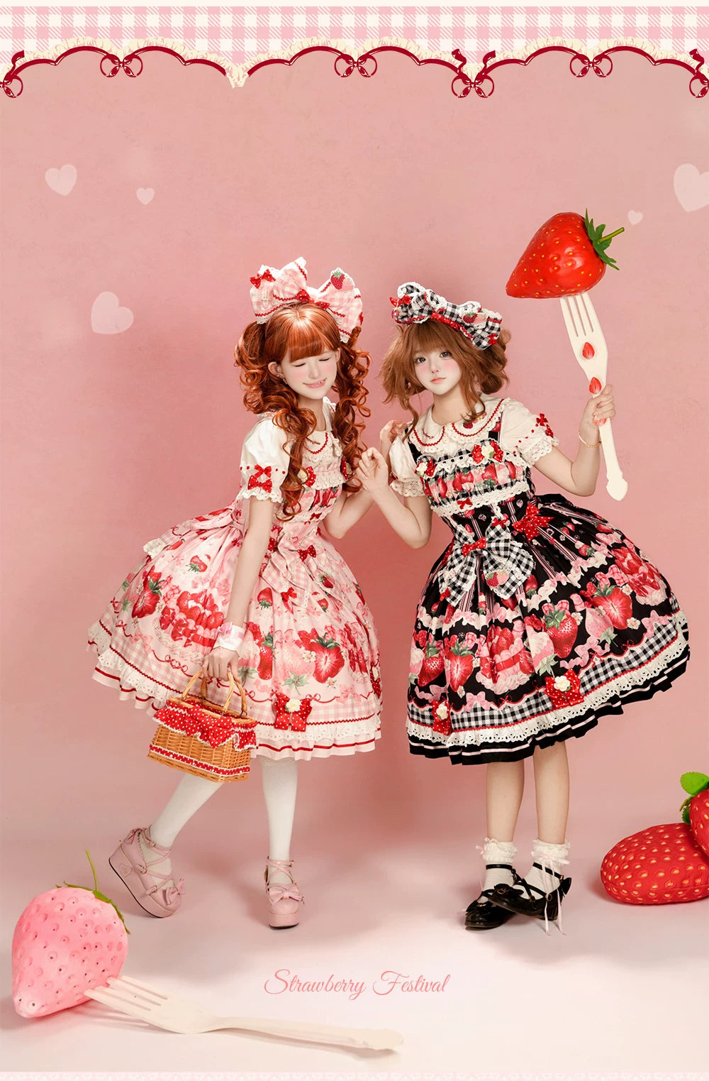 Strawberry Festival - Cotton Sweet Lolita JSK Dress with Strawberry and Cream Print 45735:860367