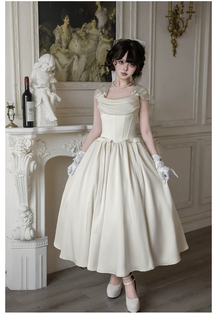 For Beloved - Classic Lolita Satin JSK Dress Set, Fishbone Waist