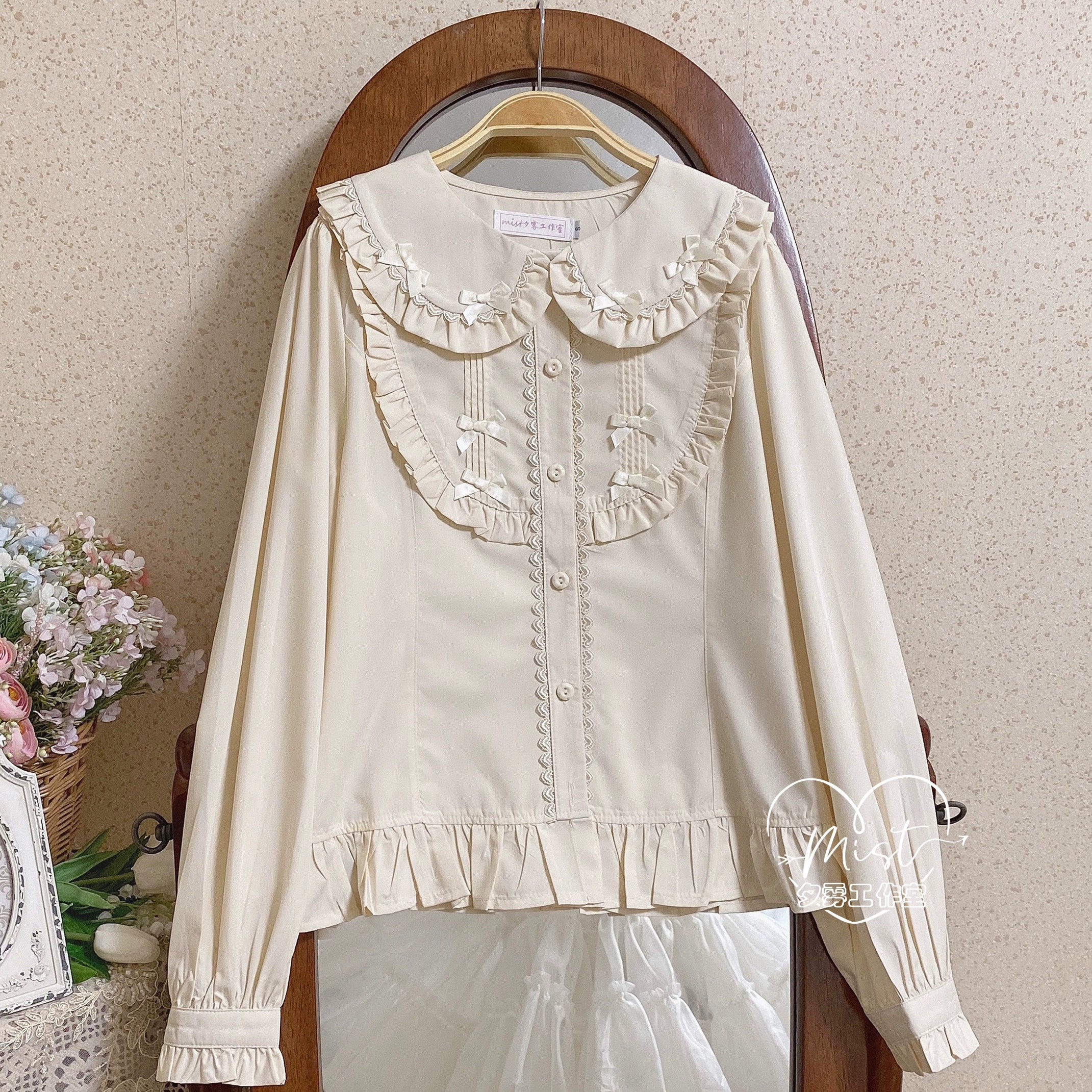 MIST~Sweet Lolita Blouse Doll Collar Lolita Shirt With Bubble Sleeve (L M S XL / Ivory) 28540:628356