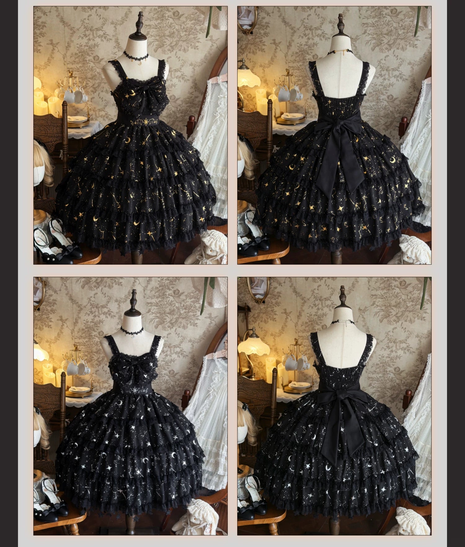 Twin Stars - Classic Lolita Chiffon JSK Dress, Star & Moon Stamping 45764:861315
