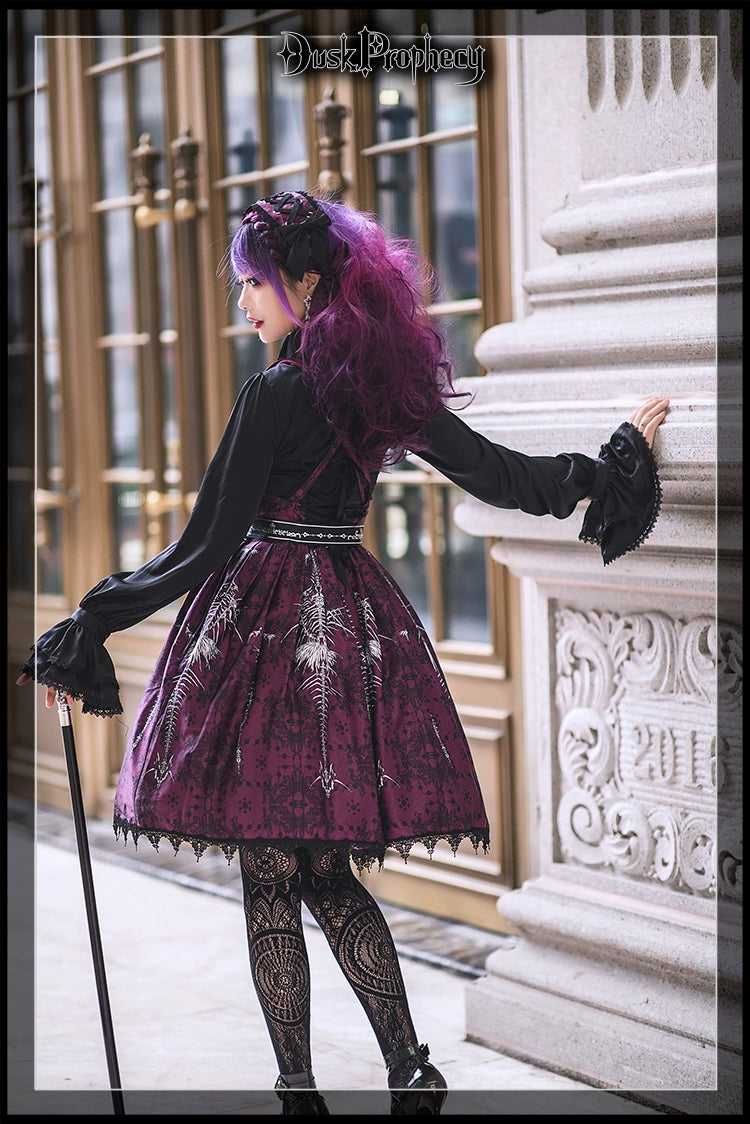 DuskProphecy - Coccyx - Elegant Lolita Dress High Waist Fishbone Print JSK Set 34722:466534