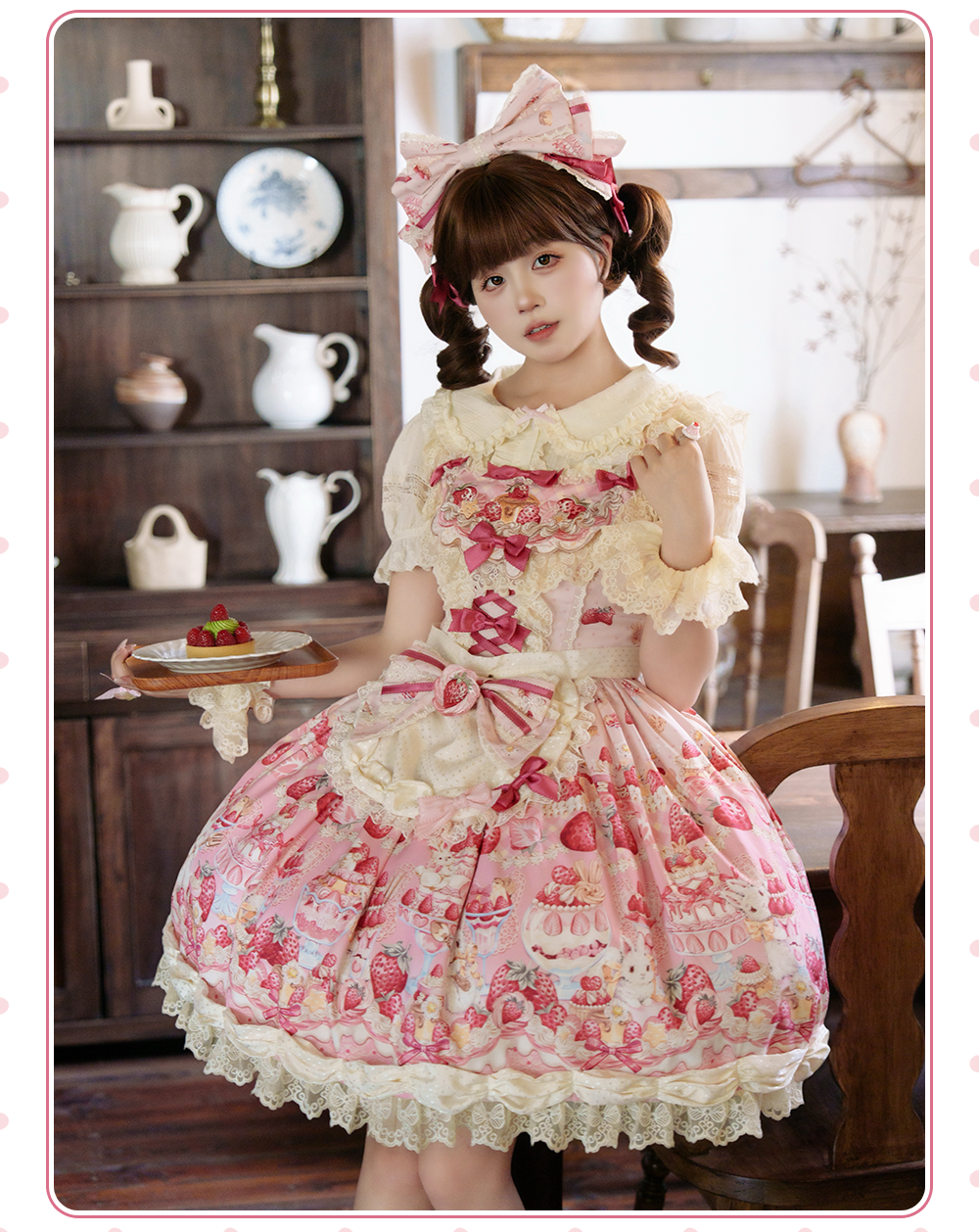 Bavarois Dessert Bunny - Sweet Lolita Strawberry Print JSK Dress 45546:855035