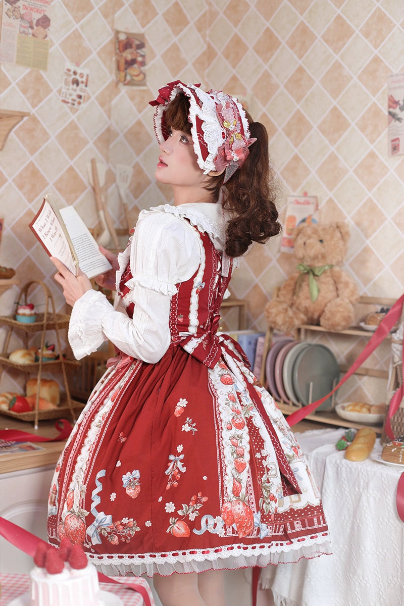 Balladeer - Strawberry Manor - Sweet Lolita JSK Dress, Strawberry Print 43417:798454