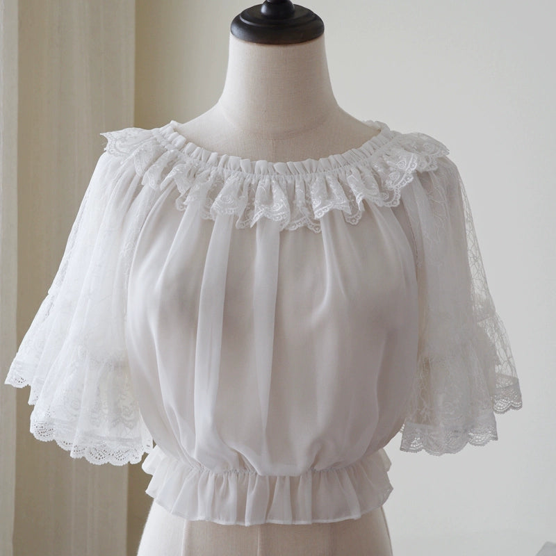Eieyomi - Iris Love - Elegant Lolita Lightweight Jumper Dress Short-sleeve Blouse Only (one size / M) S