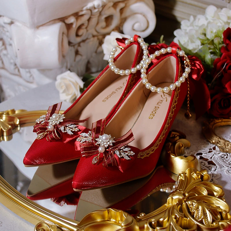 One Night - Wedding Lolita Shoes Pointed-toe High Heel Shoes Thin Heel 35 Red (6cm)