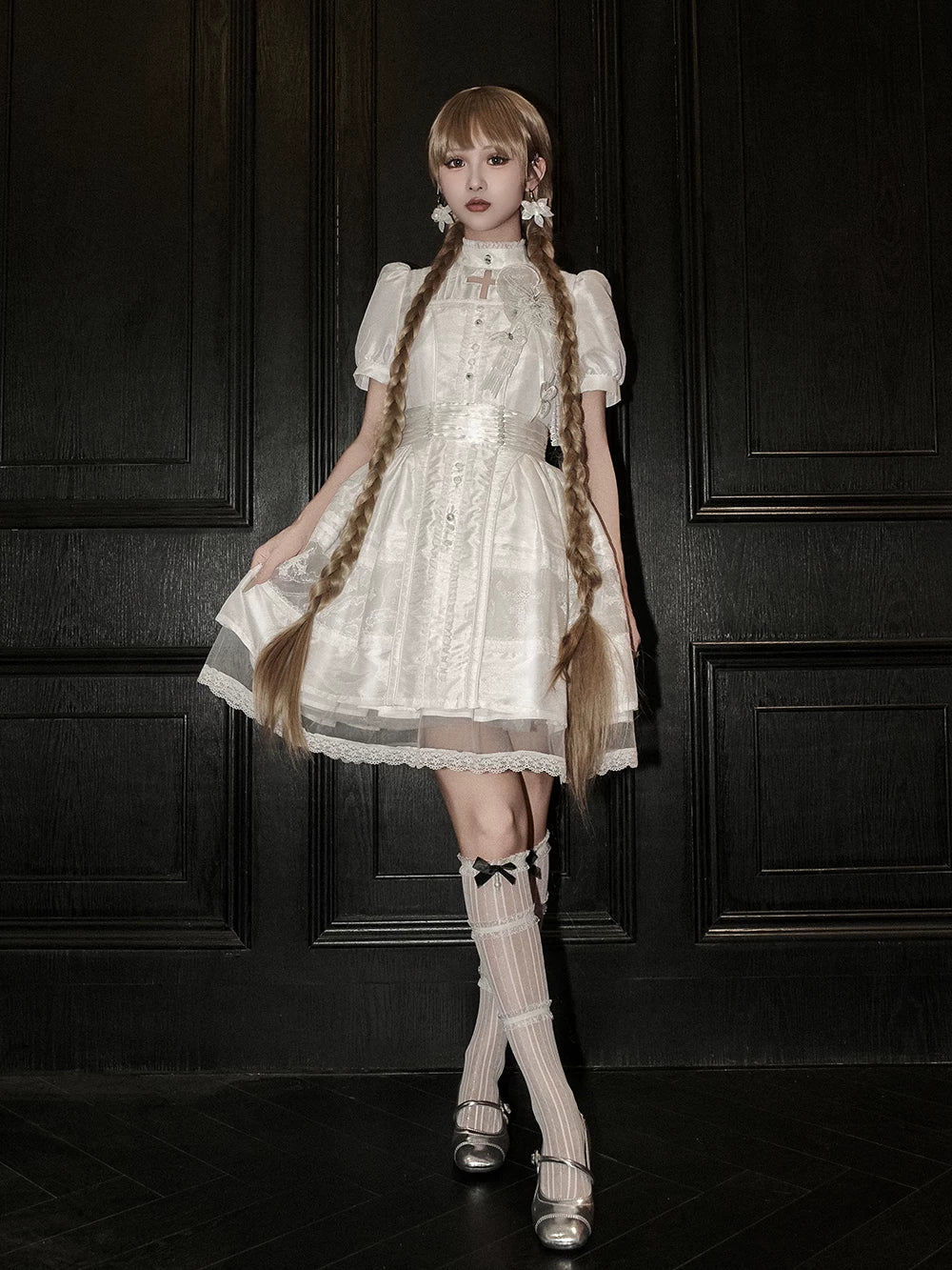 Ghost Orchid - Gothic Lolita OP Dress, Embroidered Cross 45137:835518