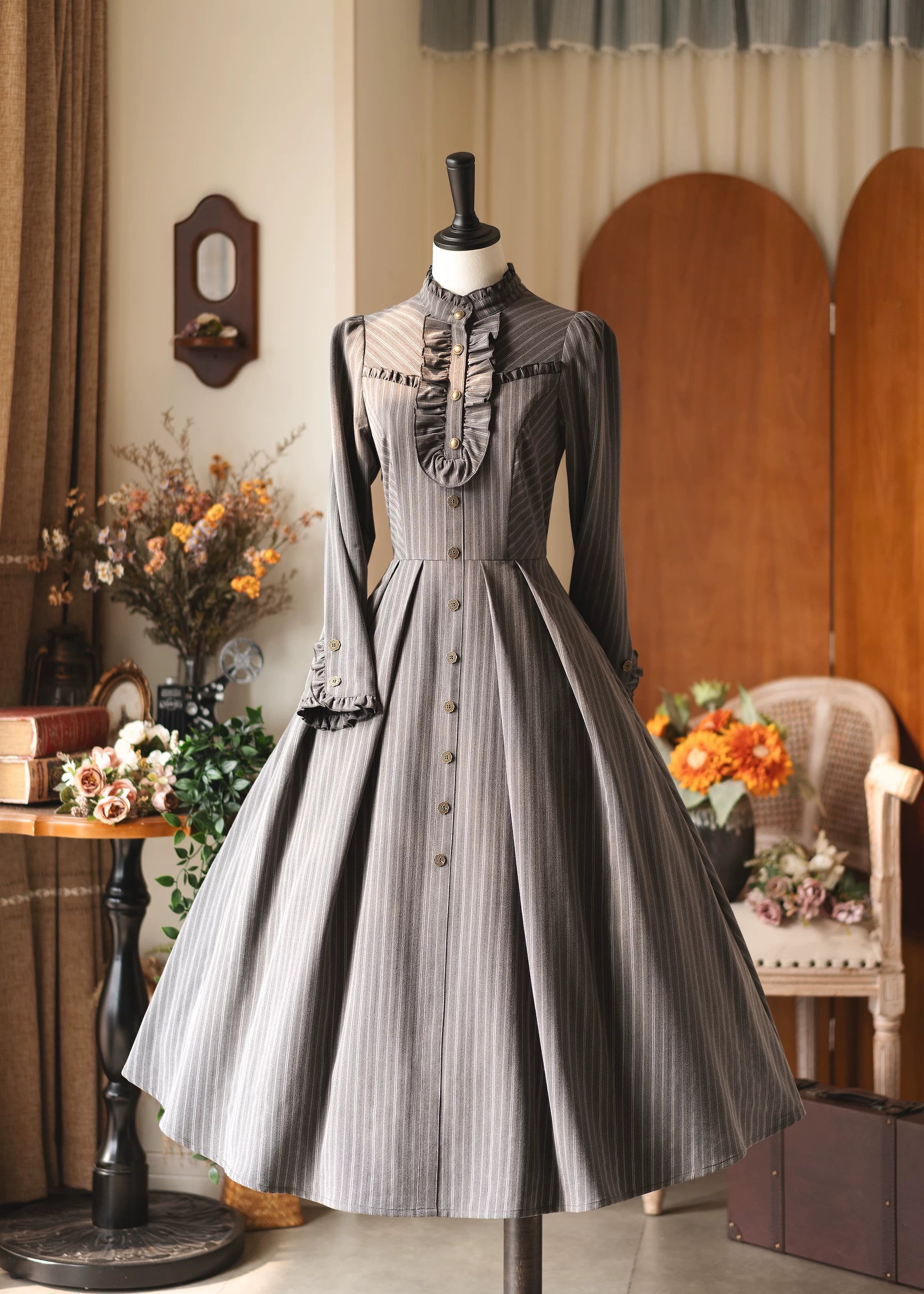 Forest Castle - Classic Lolita Long Striped Dress, Irregular Hem Vest (2XL L M S XL / In-stock Pre-order) 44441:809839