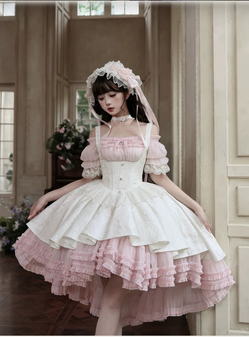 Rose Banquet - Gothic Lolita Boned Bust-supporting JSK Dress, High-low Hem (L M S XL) 45815:863581