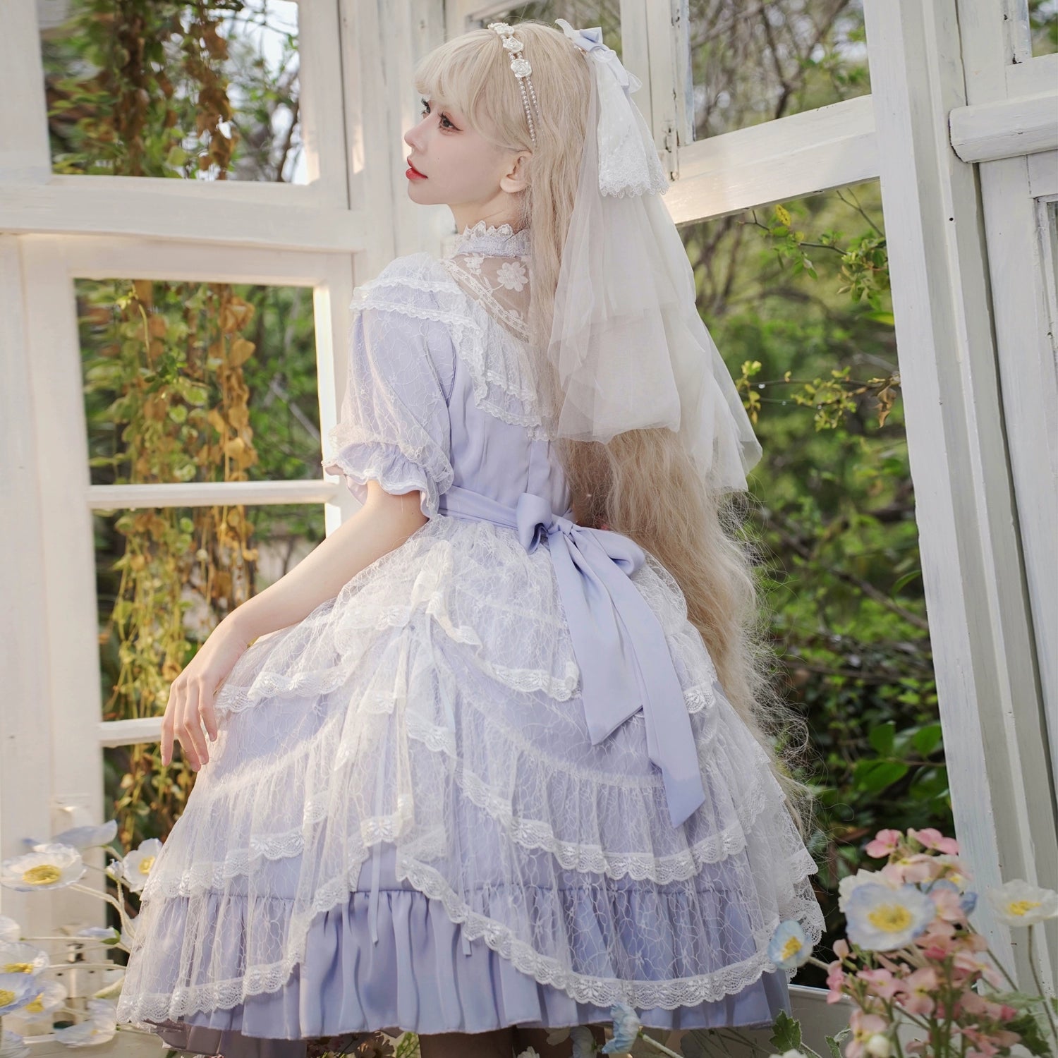 Eieyomi - Iris Love - Classic Lolita OP Princess Lolita Puff Dress and Veil