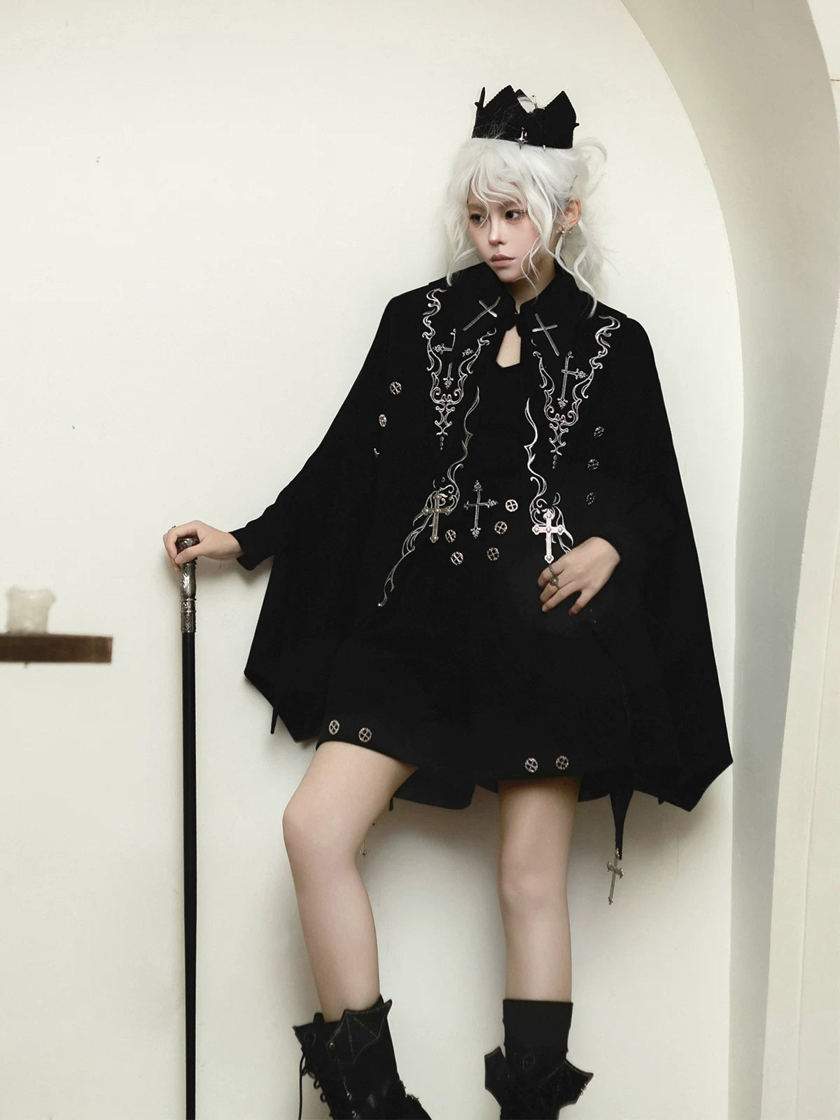 Nightfall - Ouji Lolita Outfit, Bat Wing Shaped Cape 44548:812691