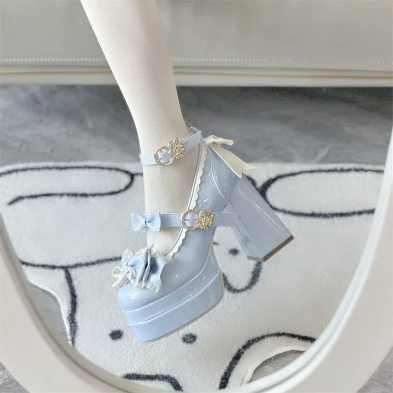 Dreamy Butterfly - Sweet Lolita Round Toe Heel Shoes, Bows & Ruffles (34 35 36 37 38 39 40) 45139:835961