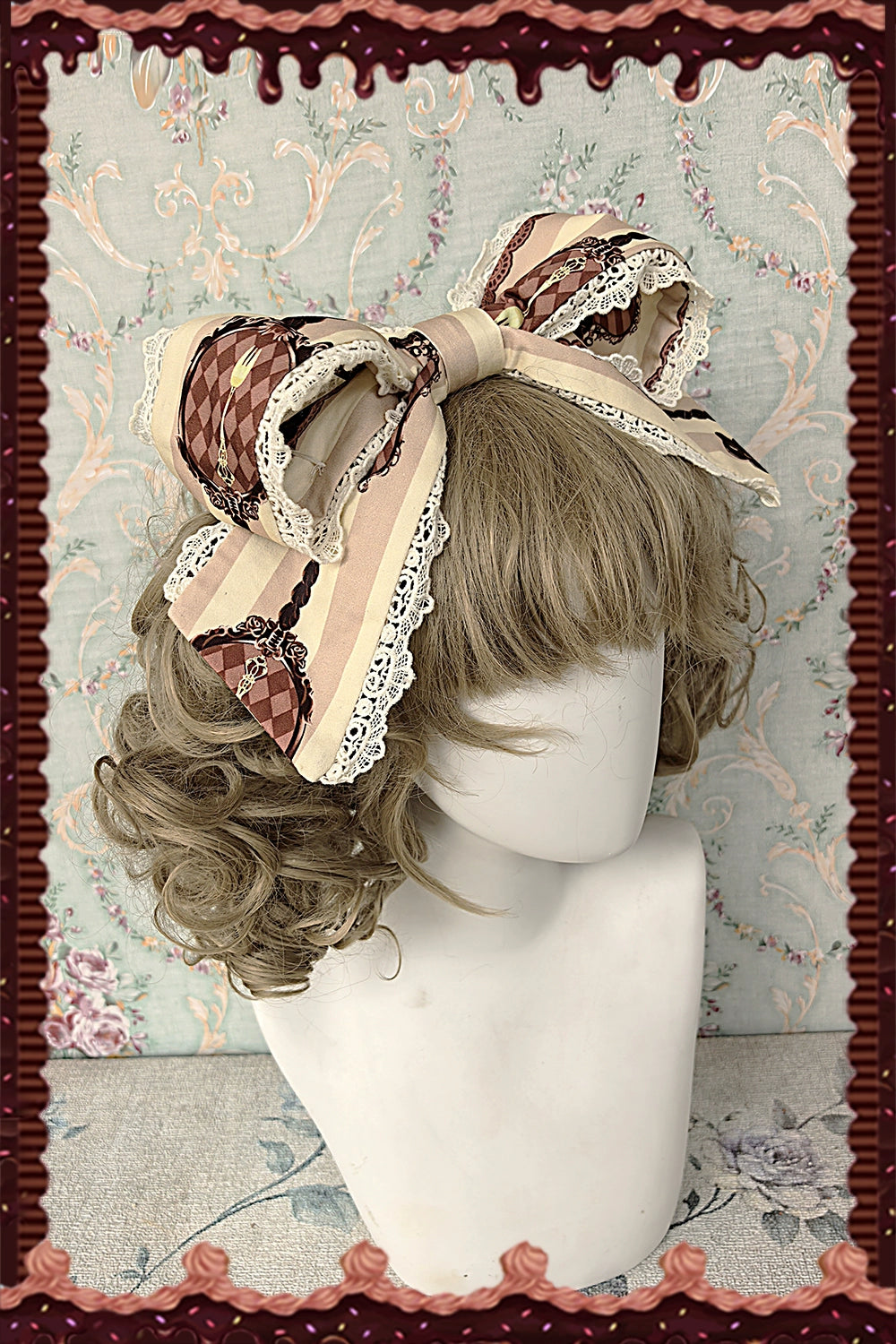 Chocolate Carousel - Peter Pan Collar Old School Lolita JSK Dress, Carousel Print Khaki KC Only (without clips) (one size / choose M) S