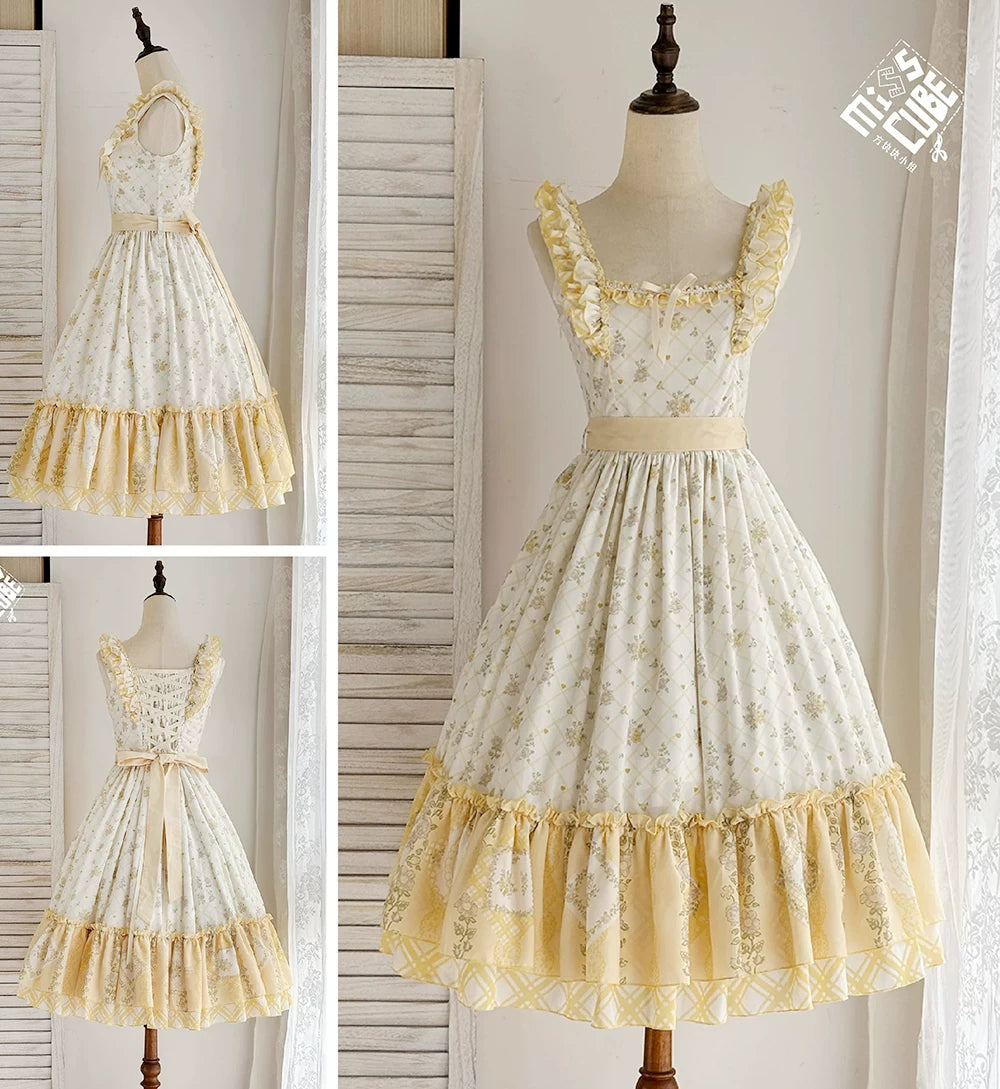 Patchwork Garden 2.0 - Classic Lolita Floral Print JSK Dress, Side Pockets