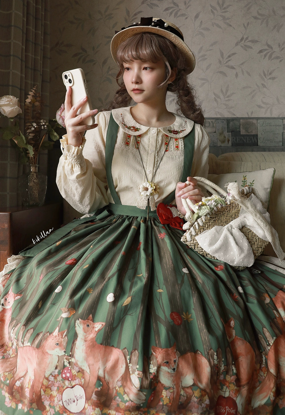 Miss Point~Fat Fox in the Forest~Sweet Lolita Shirt Embroidered Collar Customized Blouse 37104:551294