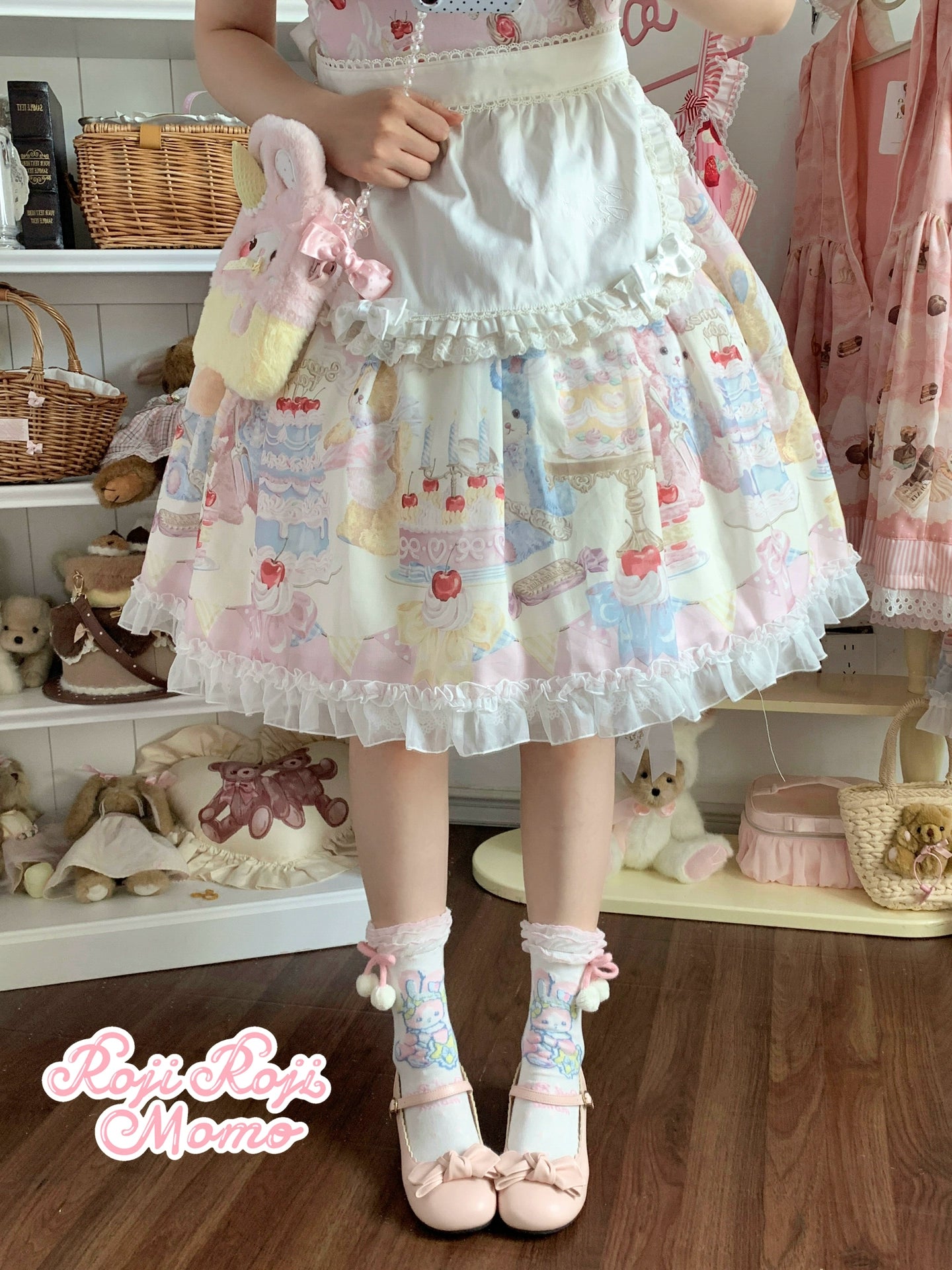 Roji Roji - Kawaii Lolita Mid-Calf Socks, Rabbit Print 44017:792656