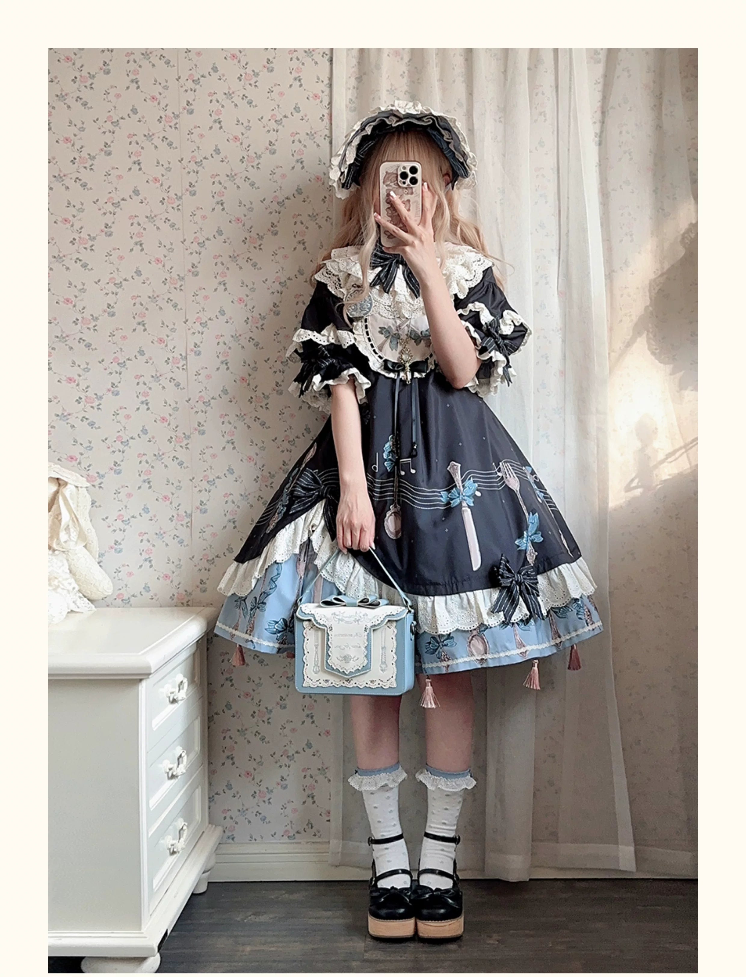 Witch's Banquet - Printed Doll-like Sweet Lolita OP, Apron-like Front 44634:816886