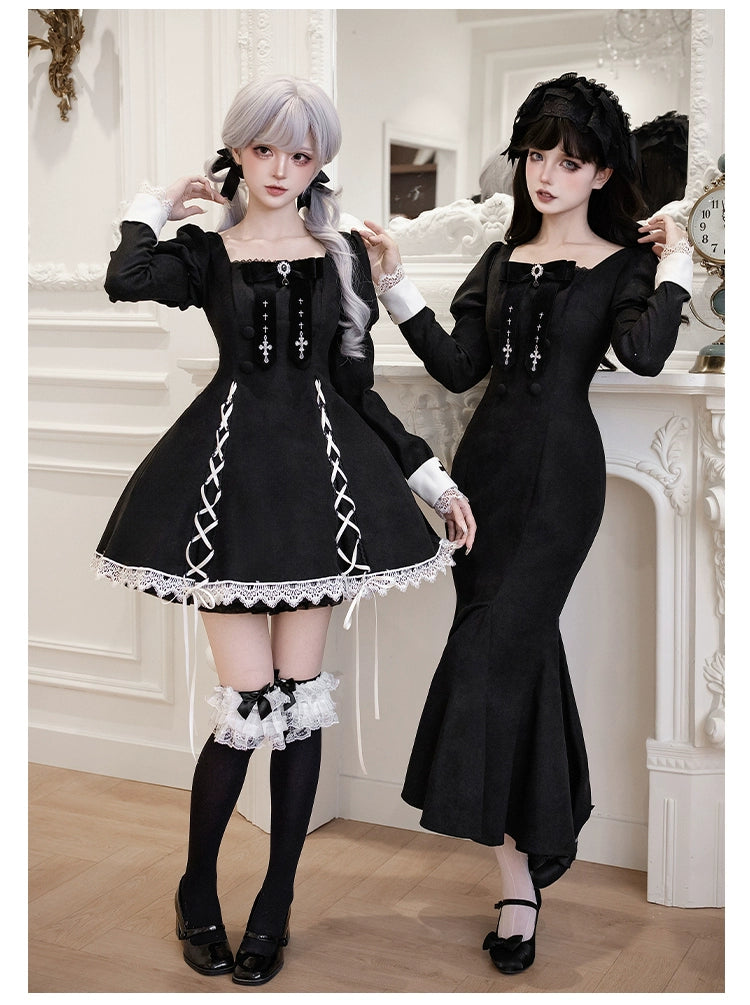 With PUJI - Rose Doll - Gothic Lolita Short OP, Mermaid Dress 44301:803479