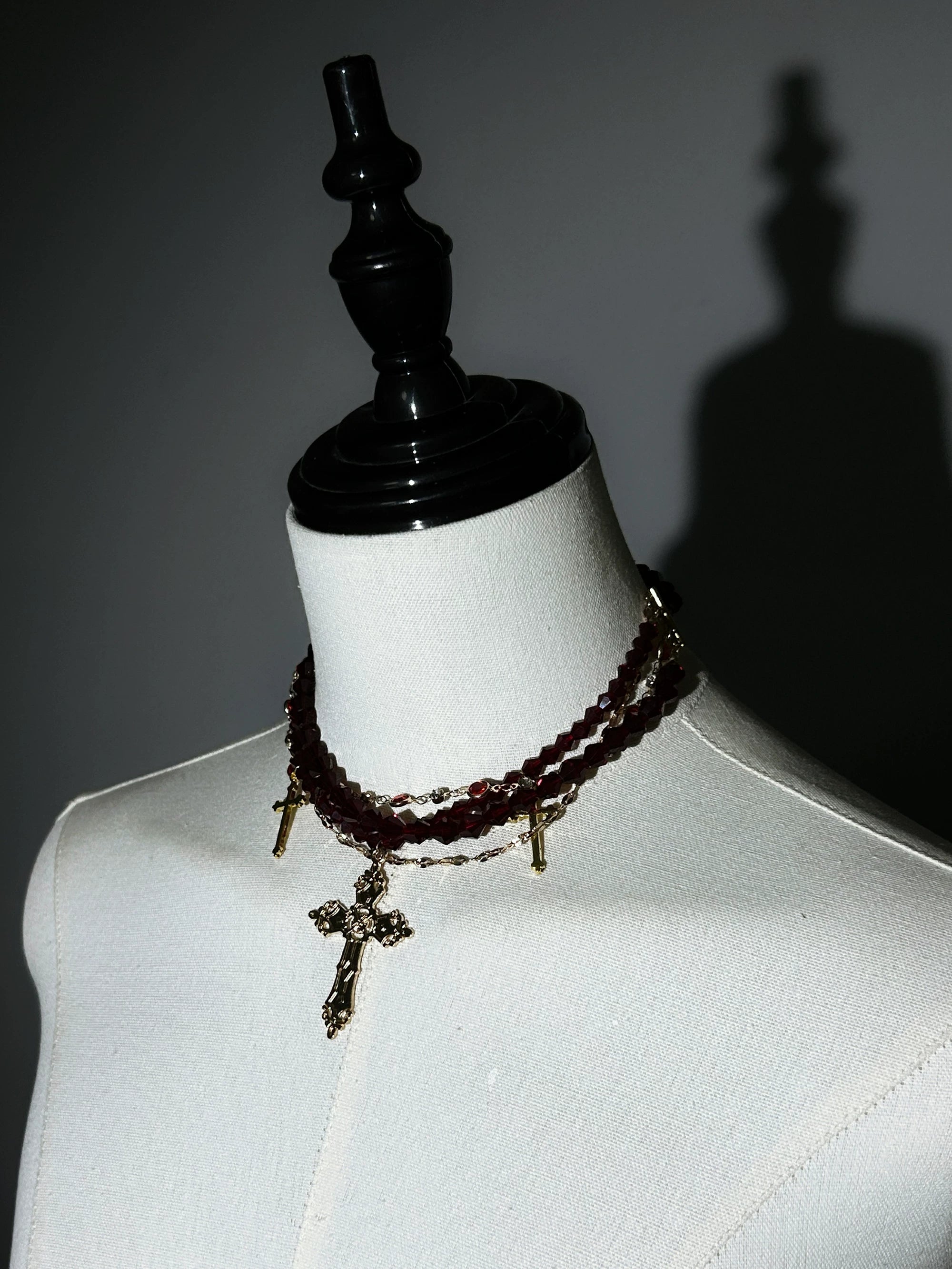 Genesis and Armageddon - Gothic Lolita Accessory, Skeleton Hand Decoration Red and Short - Multi-Layer Necklace One Size