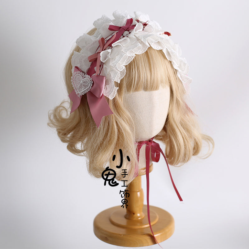 Xiaogui - Sweet Lolita Headdress Pink White Top Hat and Hairband
