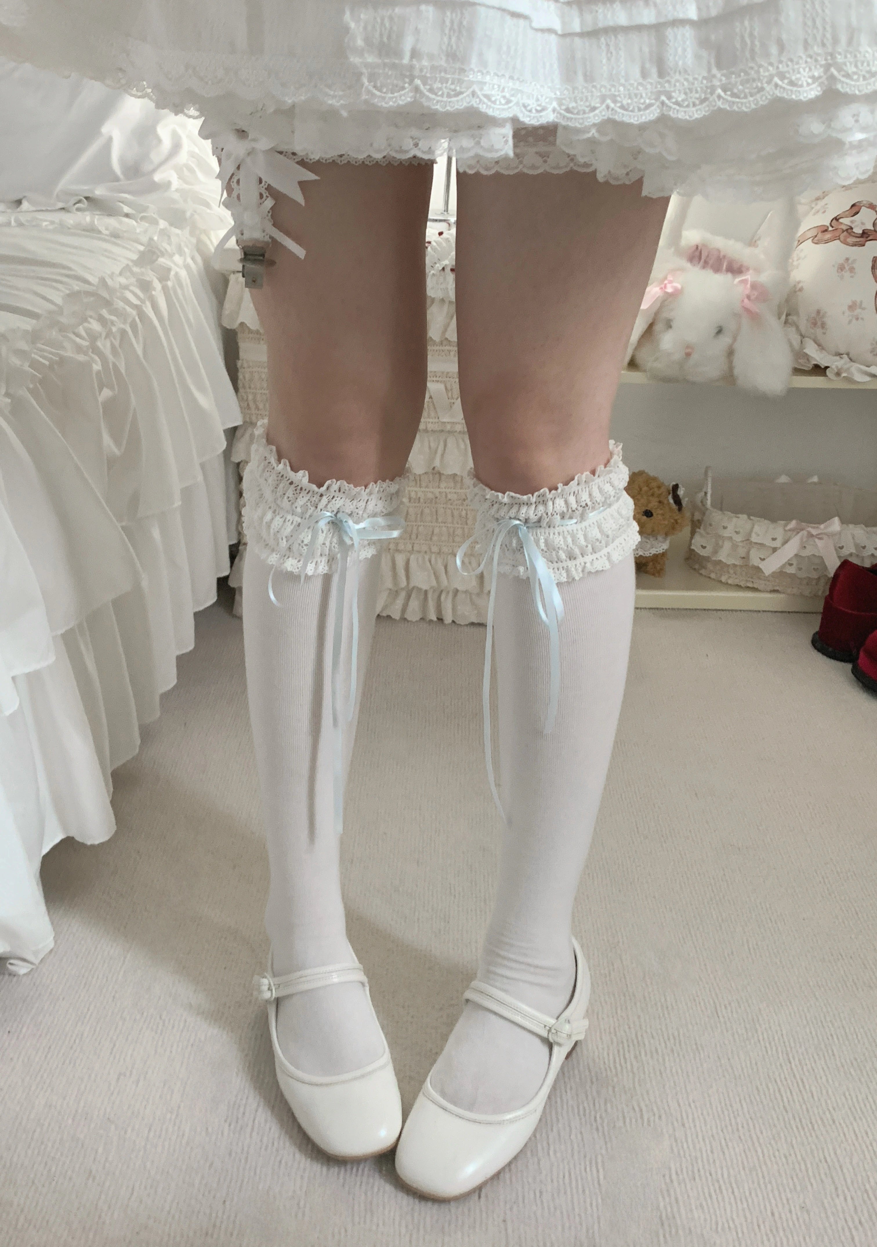 Roji Roji - Gentle Town - Sweet Lolita Cotton Calf Socks, Ankle Socks Blue calf socks One Size