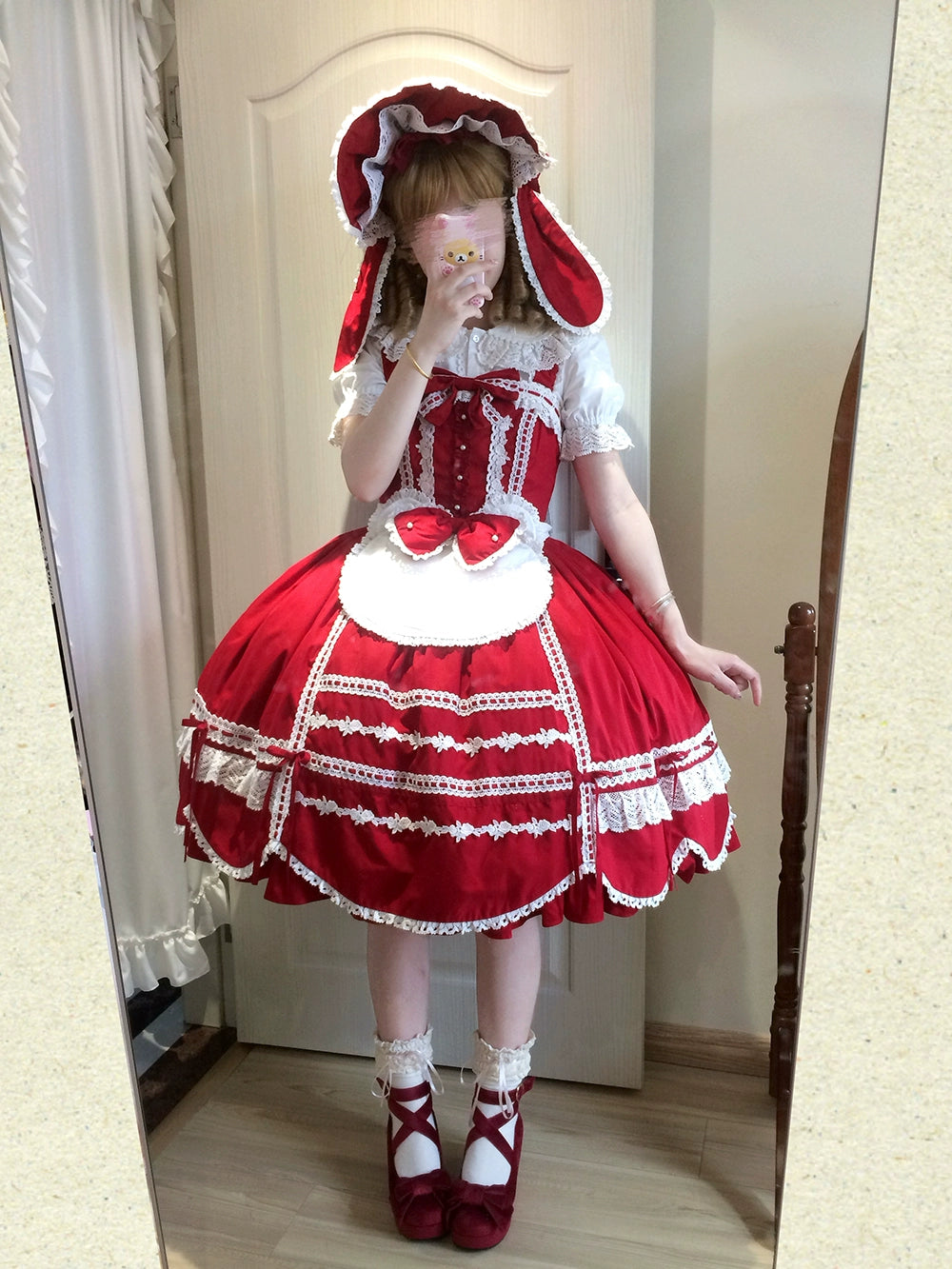 Vintage Petal Rabbit - Cotton Old School Lolita JSK Dress With Petal-Shaped Hem 43136:769619