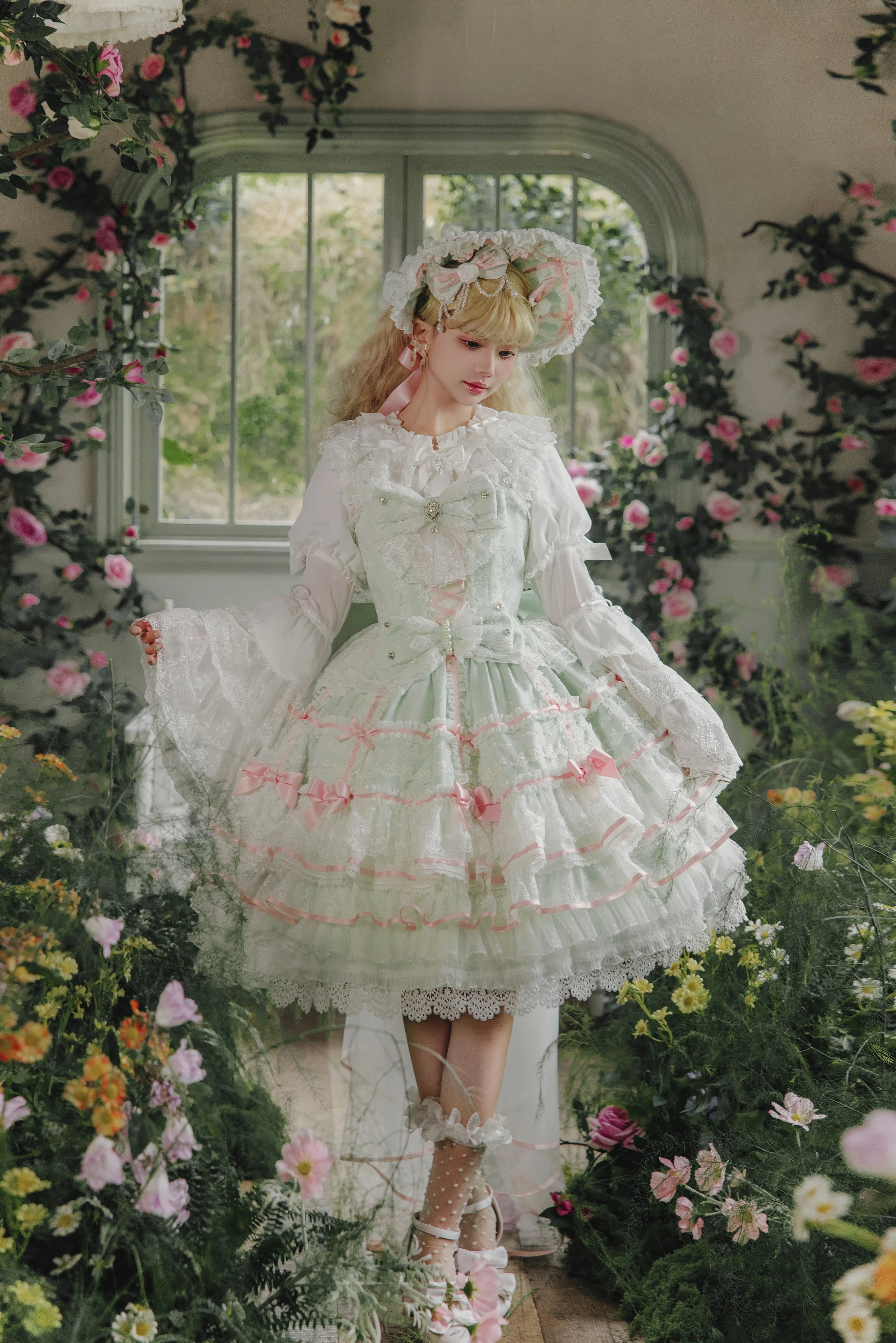 Flower Banquet - Wishing Star - Sweet Wedding Lolita JSK Bridal Lolita Dress (L M S XL) 41860:716142