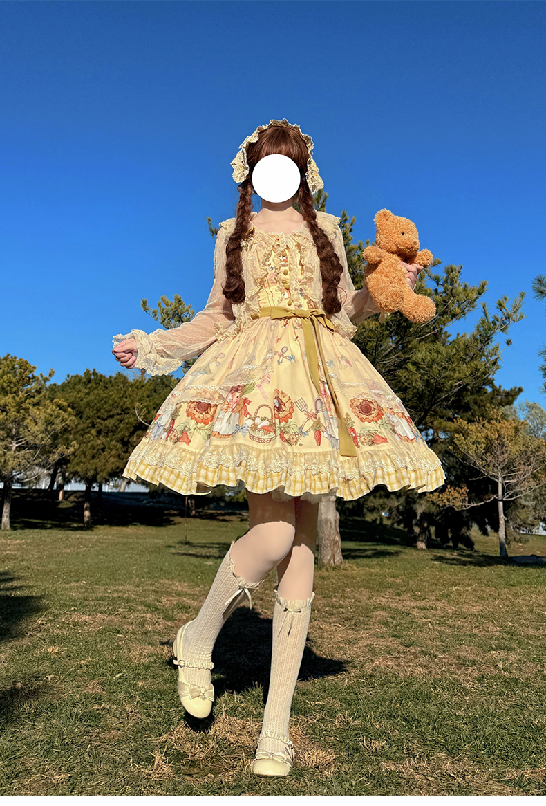 Bunny Harvest Season - Country Lolita Peter Pan Collar OP, Bunny Print JSK 44533:811863