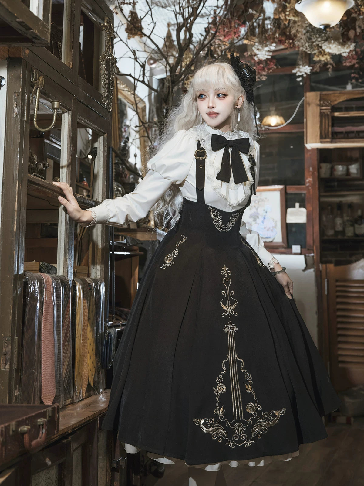 Violin Variations - Gothic Lolita Bust-supporting Dress Set, Violin Embroidery