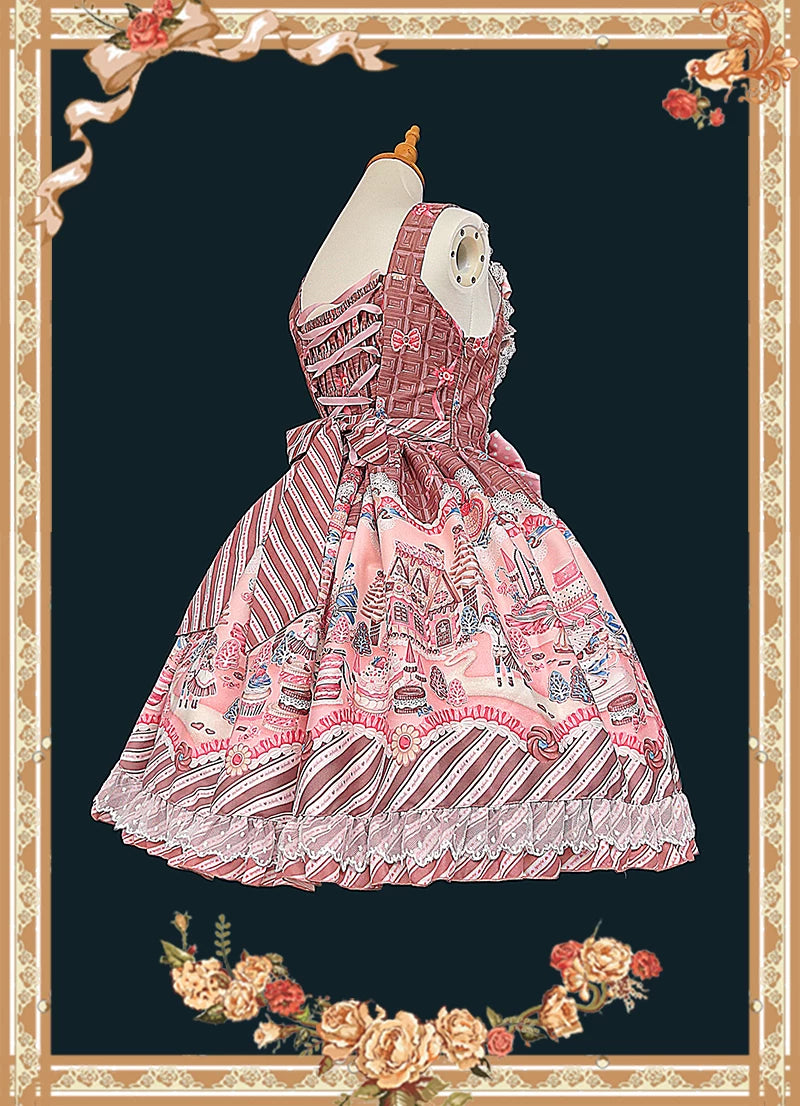 Candy House - Old School Lolita Cake Print JSK Dress, Side Zipper