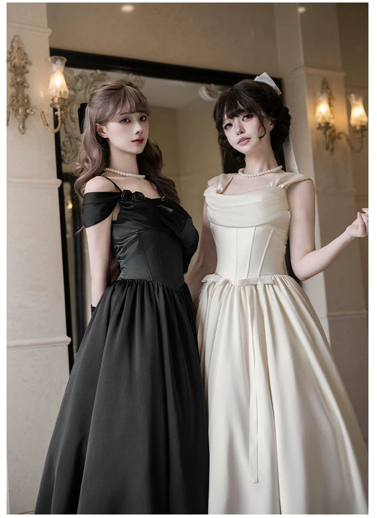 For Beloved - Classic Lolita Satin JSK Dress Set, Fishbone Waist 45039:835190