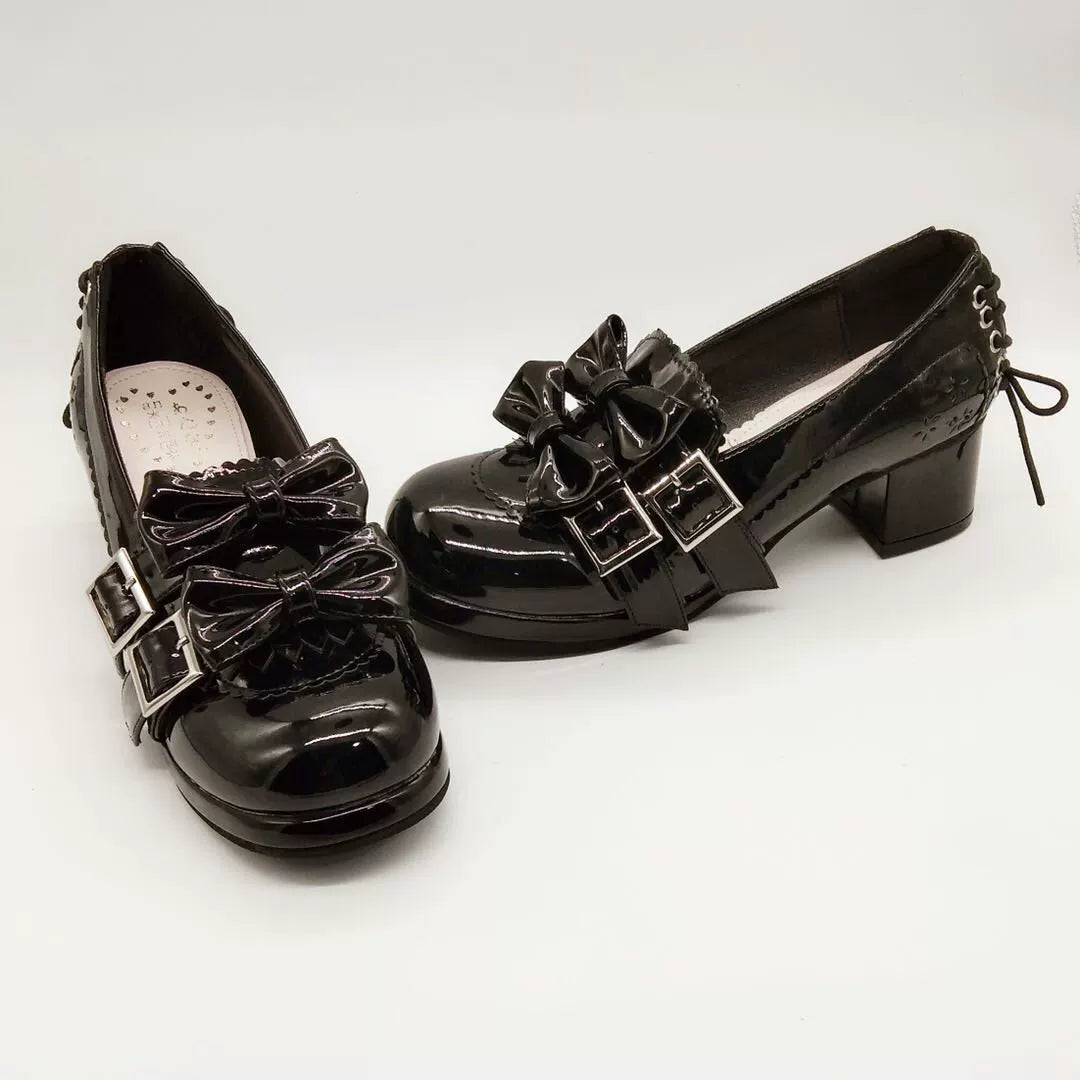 Antaina - Sweet Lolita Mary Jane Shoes Shiny Bow Shoes 31 Black