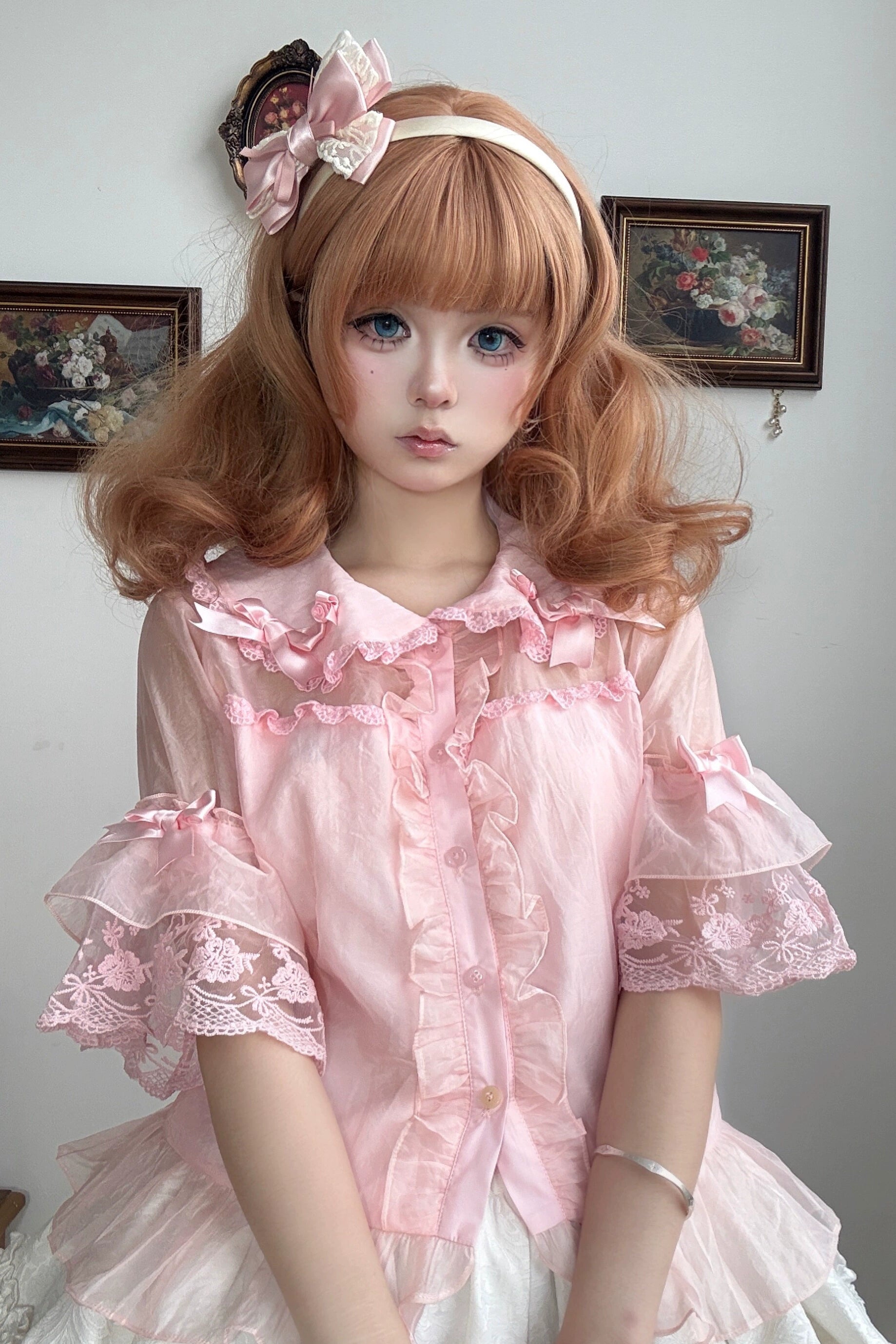 Otome Heart - Cotton Old School Lolita JSK Dress Suit, Heart-Shaped Lace Trim (L M S) 43381:774600