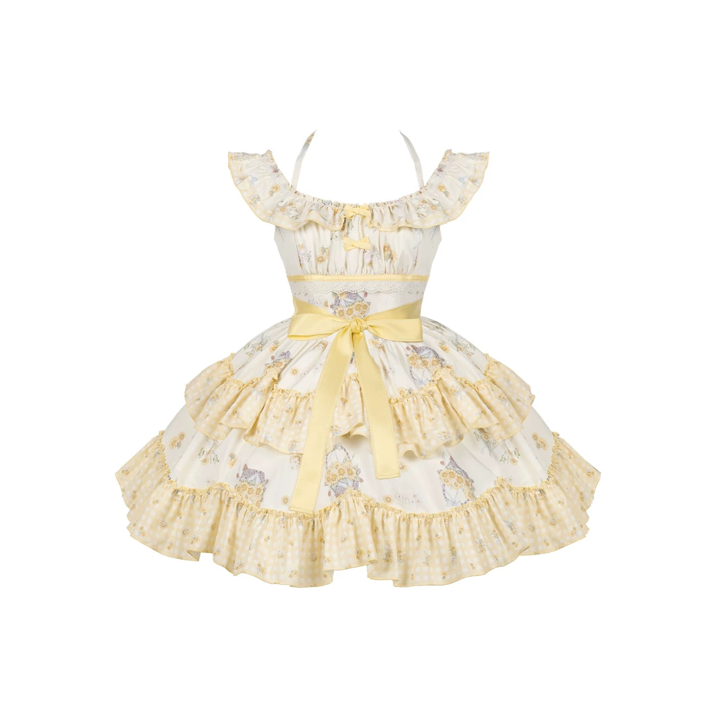 Small Sunflower - Classic Lolita Sunflower Printed JSK Dress, Tiered Hem (L M S) 45740:860907