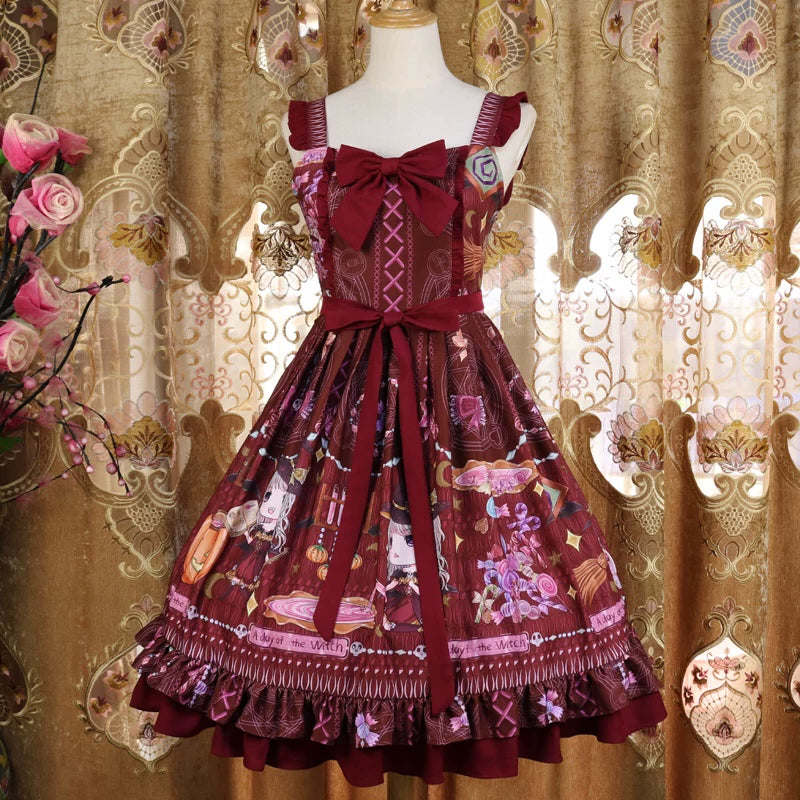 Halloween Sweet Lolita JSK Dress, Witch & Pumpkin Print 45945:869593