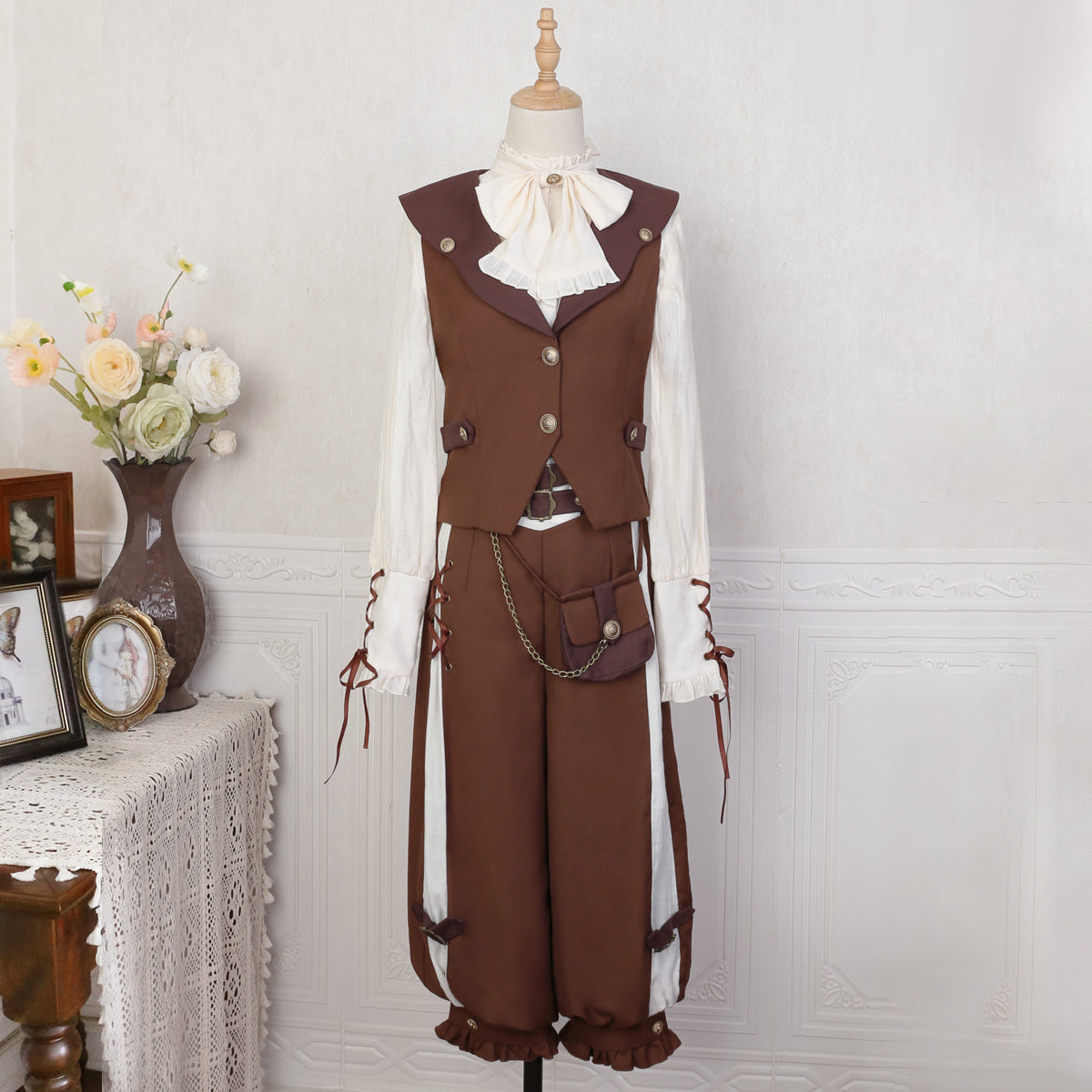 Letters from Unknown Star - Pirate Guide - Vintage Lolita Suit Vest JSK Dress S Male version 4-piece set(overalls+vest+shirt+bow tie)