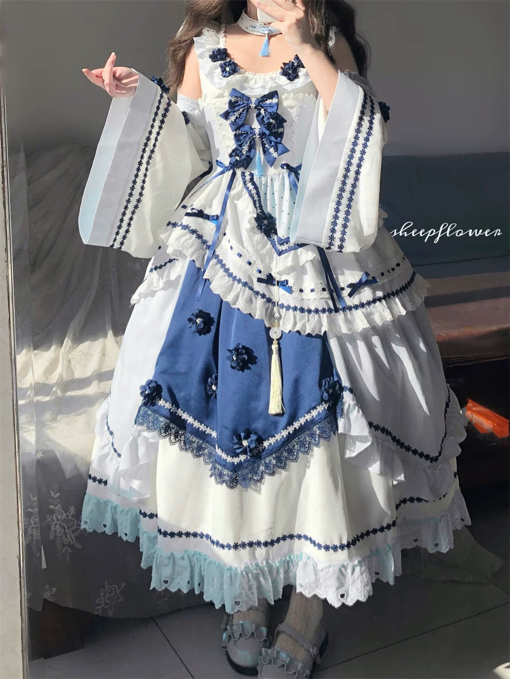 Blue and White Dream - Classic Lolita JSK Dress, Irregular Layered Hem