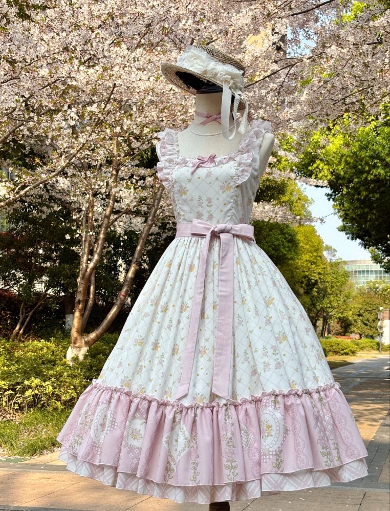 Patchwork Garden 2.0 - Classic Lolita Floral Print JSK Dress, Side Pockets