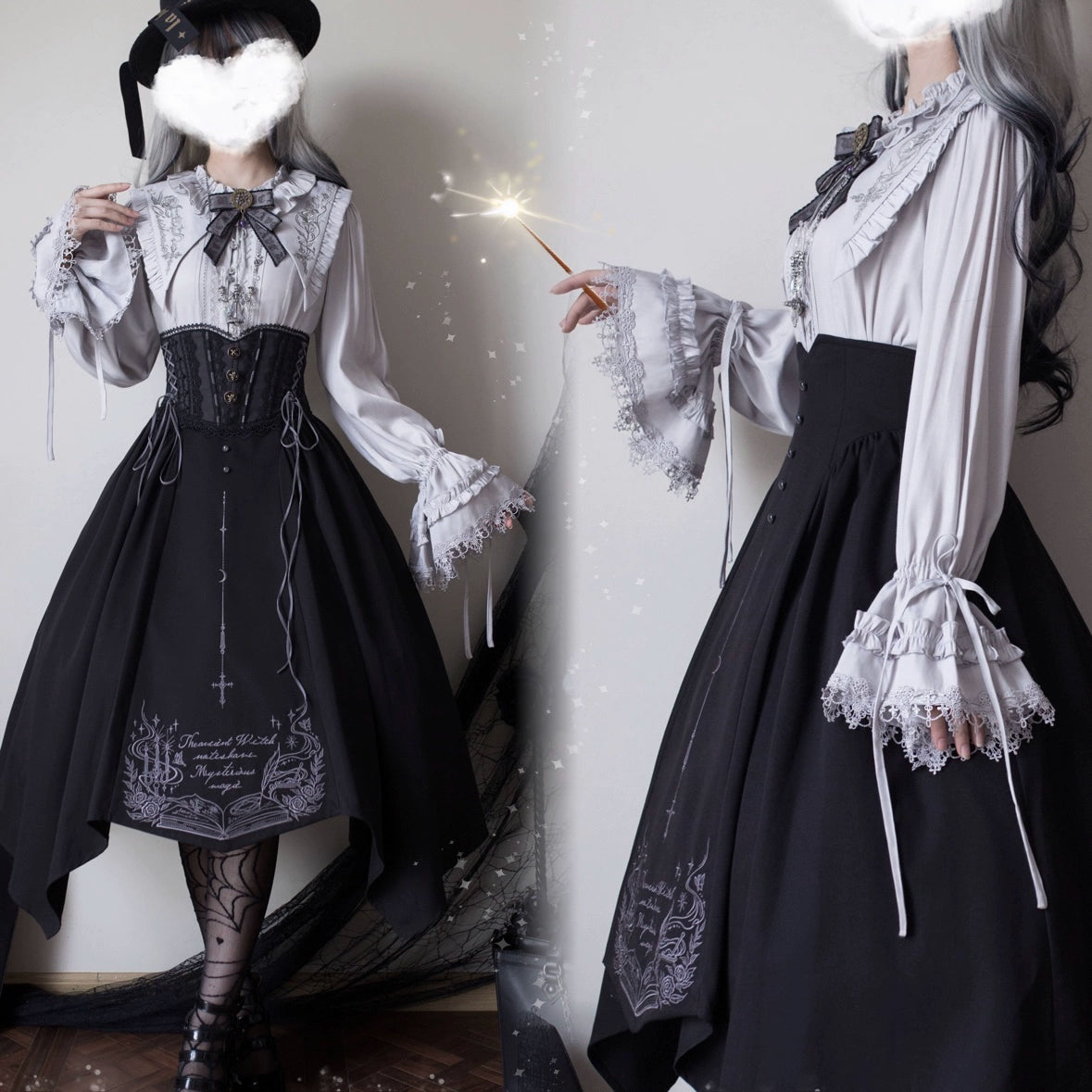 Chris House Lolita - Witch Notes - Gothic Loliat Embroidered Dress Suit, Cross and Rose Print 44096:795025