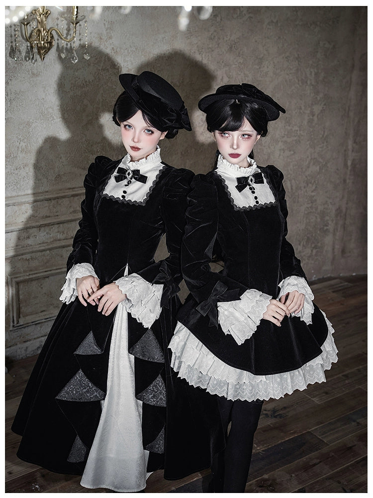 With PUJI - To the Dusk - Classic Lolita Tiered-Skirt OP, Long Irregular Hem 44319:804614