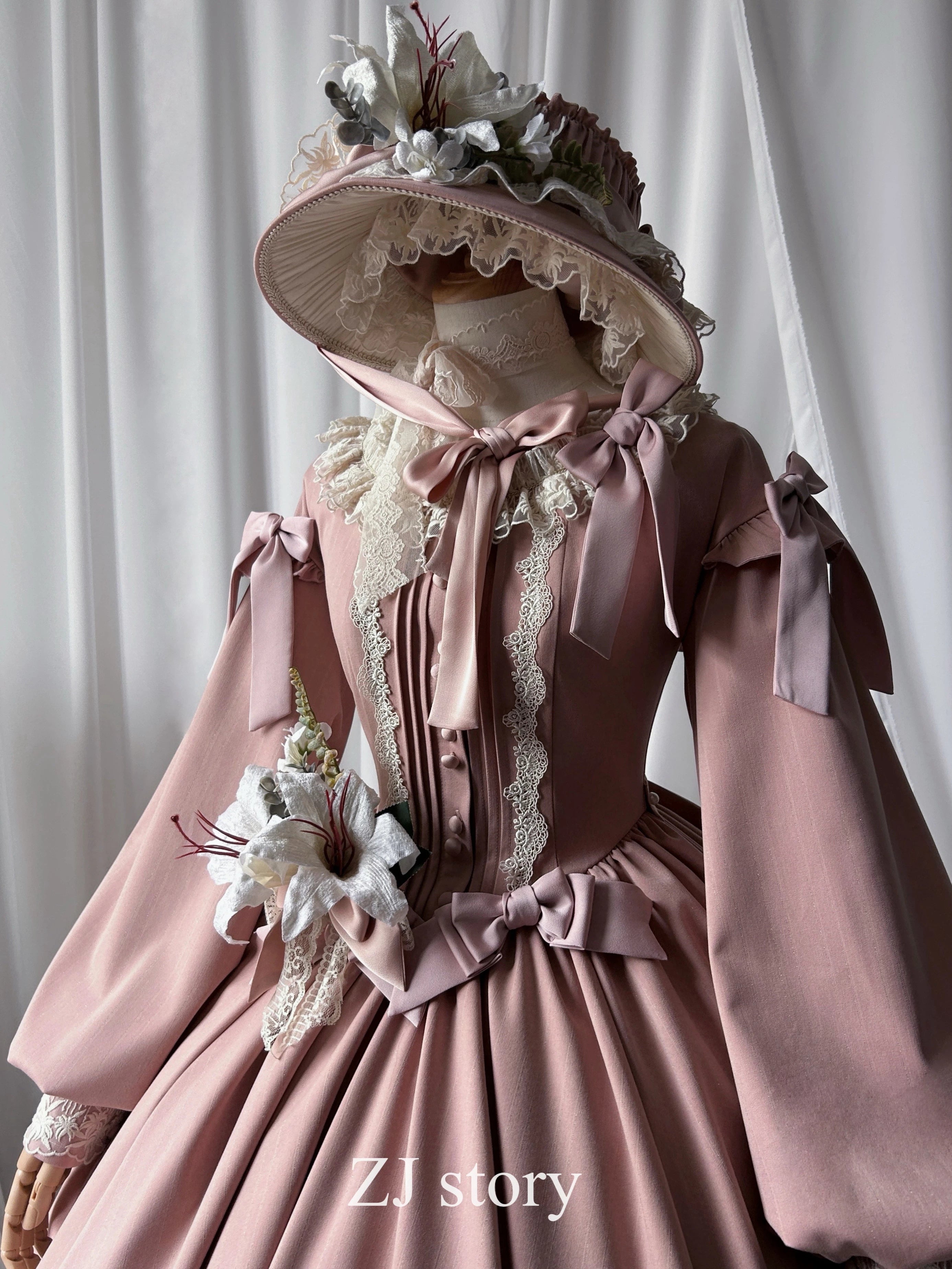 Embroidered Classic Lolita OP Dress, Lace Trim Shirt 45209:840215
