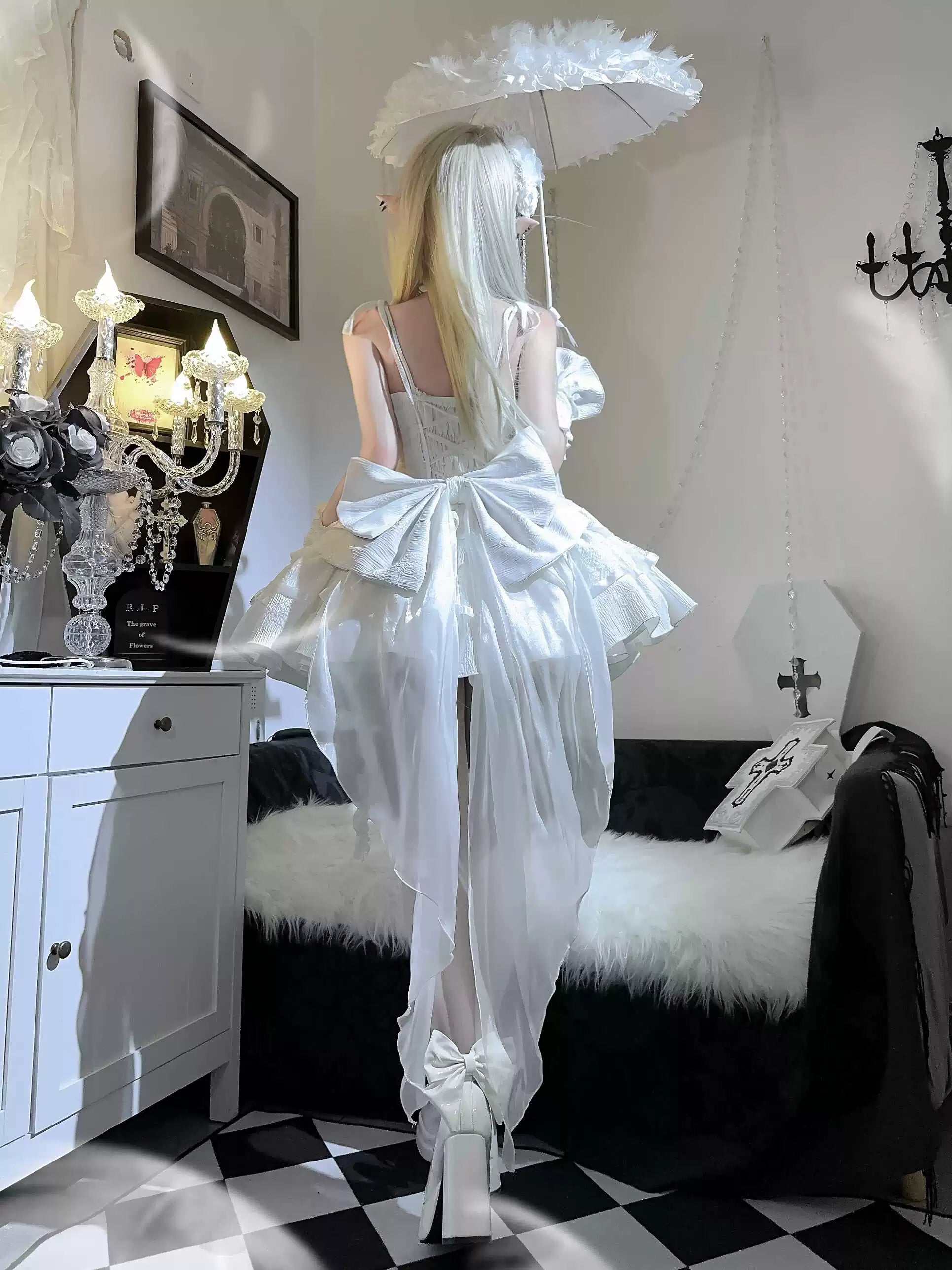Silent Manor - White Gothic Lolita Fishbone JSK Dress 43499:777808