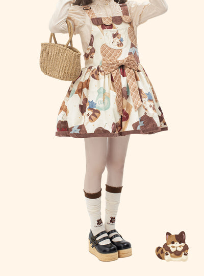 GD Lolita~Kawaii Lolita Cat Print Off-white Salopette   