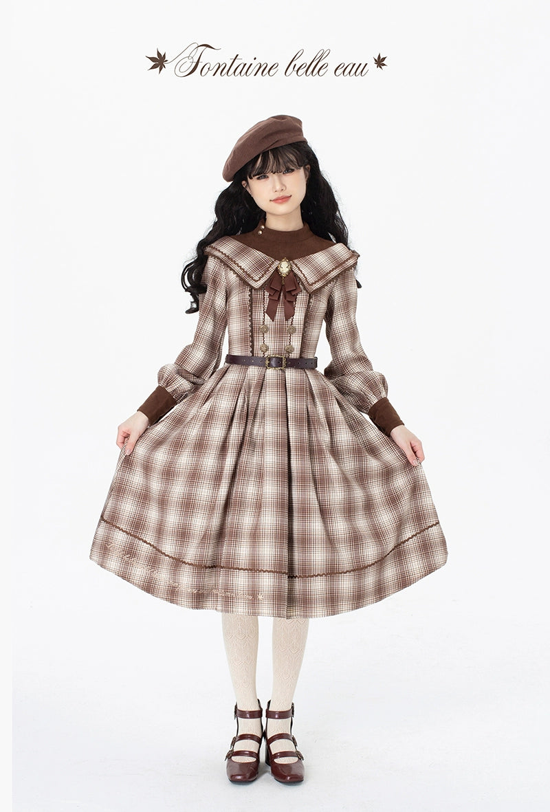 ZeeYe~Maple Dan Bai Lu~Classic Lolita Plaid Dress Long Sleeved OP 41384:692694