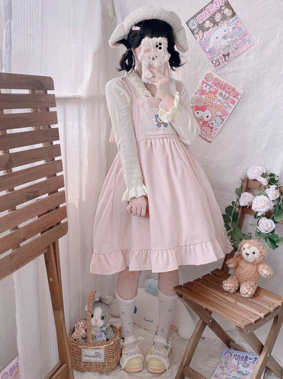 Sugar Girl~Sweet Lolita Salopette Velvet Suspender Skirt with Large Bow   